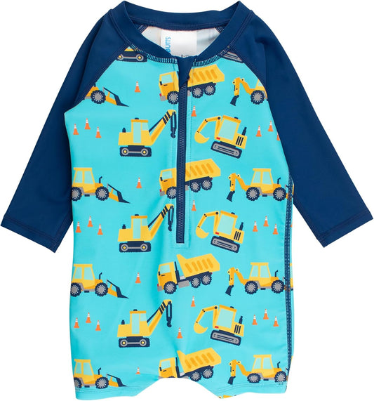 RUGGEDBUTTS Baby/Toddler Boy Swimsuit, One Piece Zipper Rash Guard Sunsuit with UPF 50+ Sun Protection