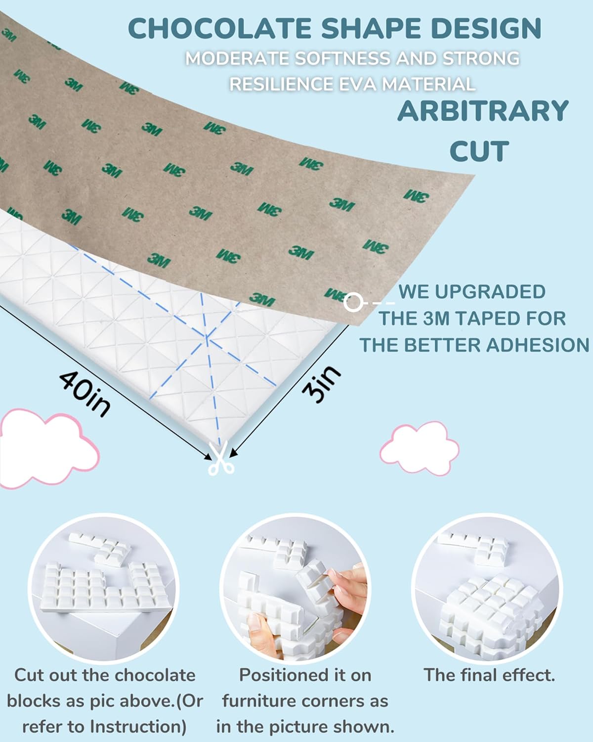 Baby Proofing Corners and Edges Guards Protectors Foam 3M Pre-Taped Bumper Furniture Covers Child Safety Protector for Table, Stair, Cabinet, Desk, 6.6ft (White)