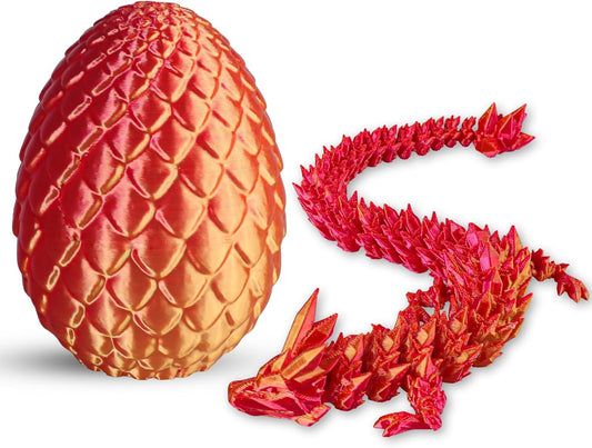 3D Printed Dragon Egg - Dragon Fidget, Crystal Dragon Articulated, Dragon Egg Decor 3D Printed Gift for Birthday for Home/Office Desktop Decor（Red）