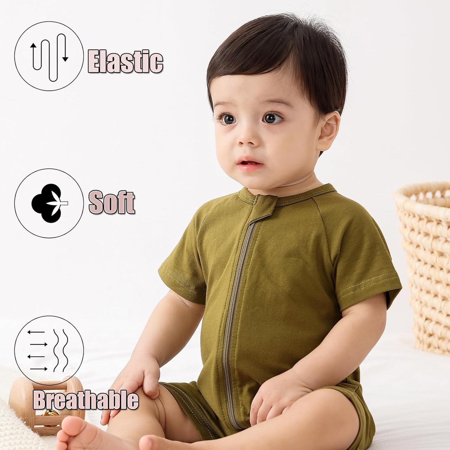 Feidoog Baby Boys 2Pack Rompers Summer Short Sleeve 2 Way Zipper One-Piece Romper Jumpsuit Sleep and Play