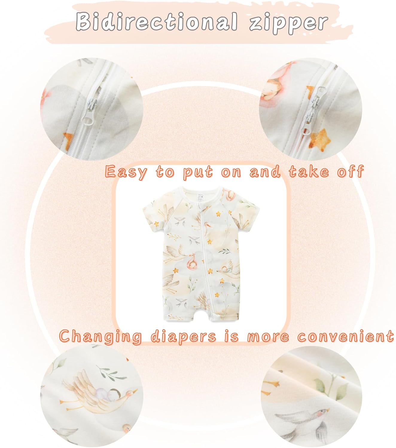 Unisex Summer Trendy 2-Pack Rompers Short Sleeve Zipped Bodysuit Infant Cotton Outfits