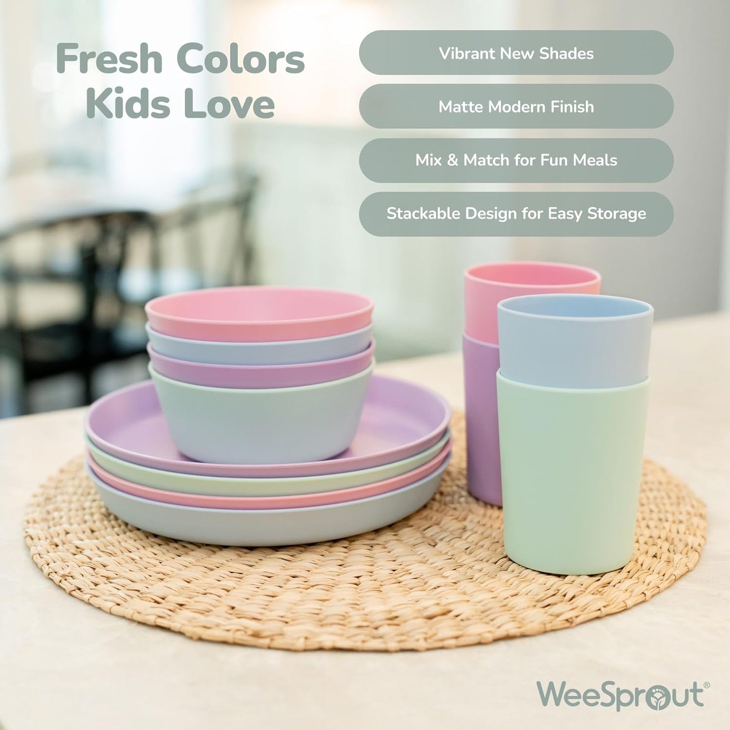 WeeSprout Bamboo Kids Bowls with Lids, Set of Four 10 oz Kid-Sized Dinnerware, Cereal, Leftovers & Snack Bowl, Dishwasher Safe (Blue, Yellow, Orange, & Red)