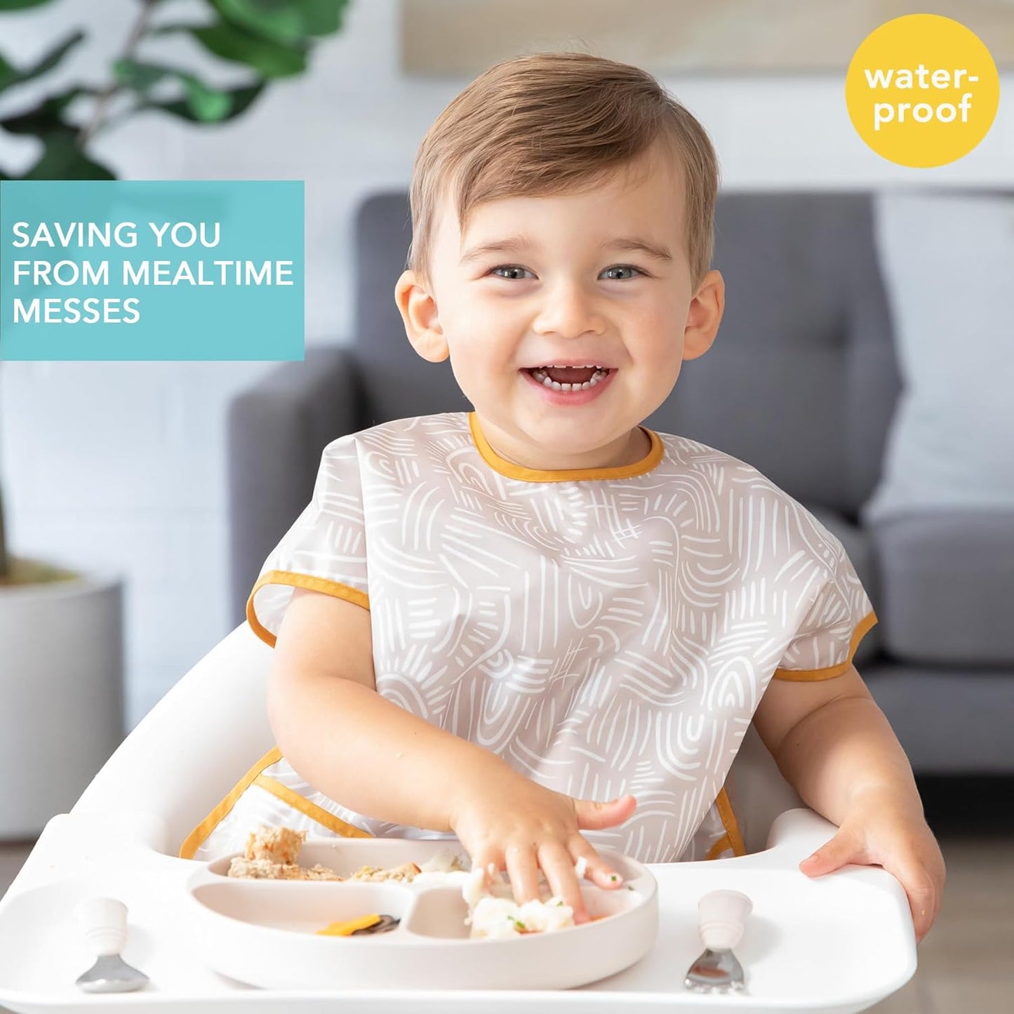 Bumkins Bibs - Toddler Bibs, Waterproof, Large for 1-3 Years, Short Sleeve