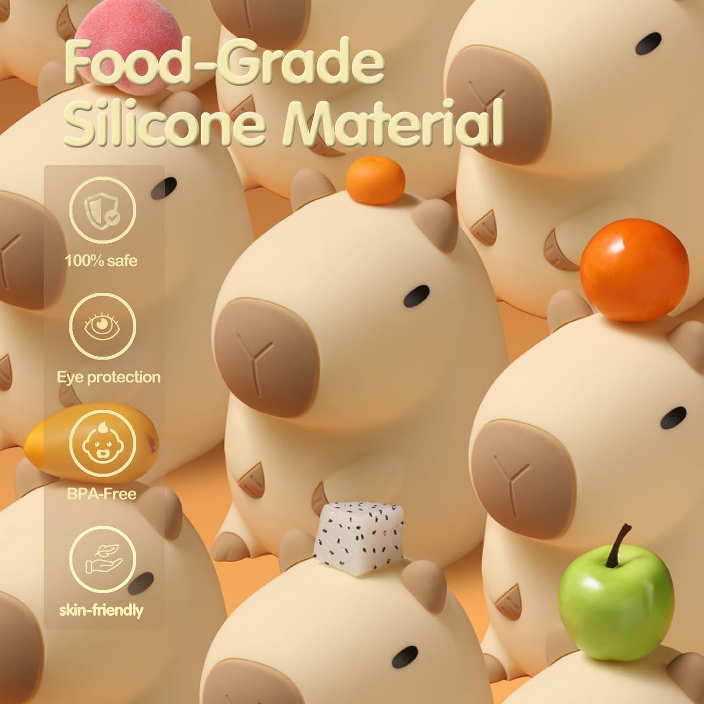 ATSUI Cute Capybara Night Light, LED Squishy Novelty Animal Lamp, Food Grade Silicone, 2 Level Dimmable, Breastfeeding Nursery Nightlight for Room Decor, Funny Gifts Stuff for Boys Girls Baby Children