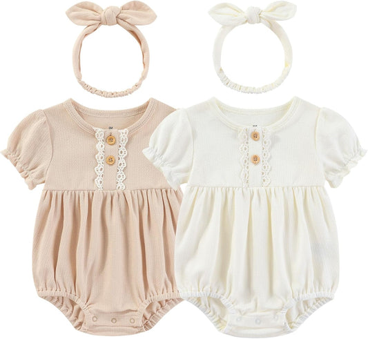 Baby Girl Clothes Cotton Bubble Romper Floral Bodysuits Infant Outfit Set