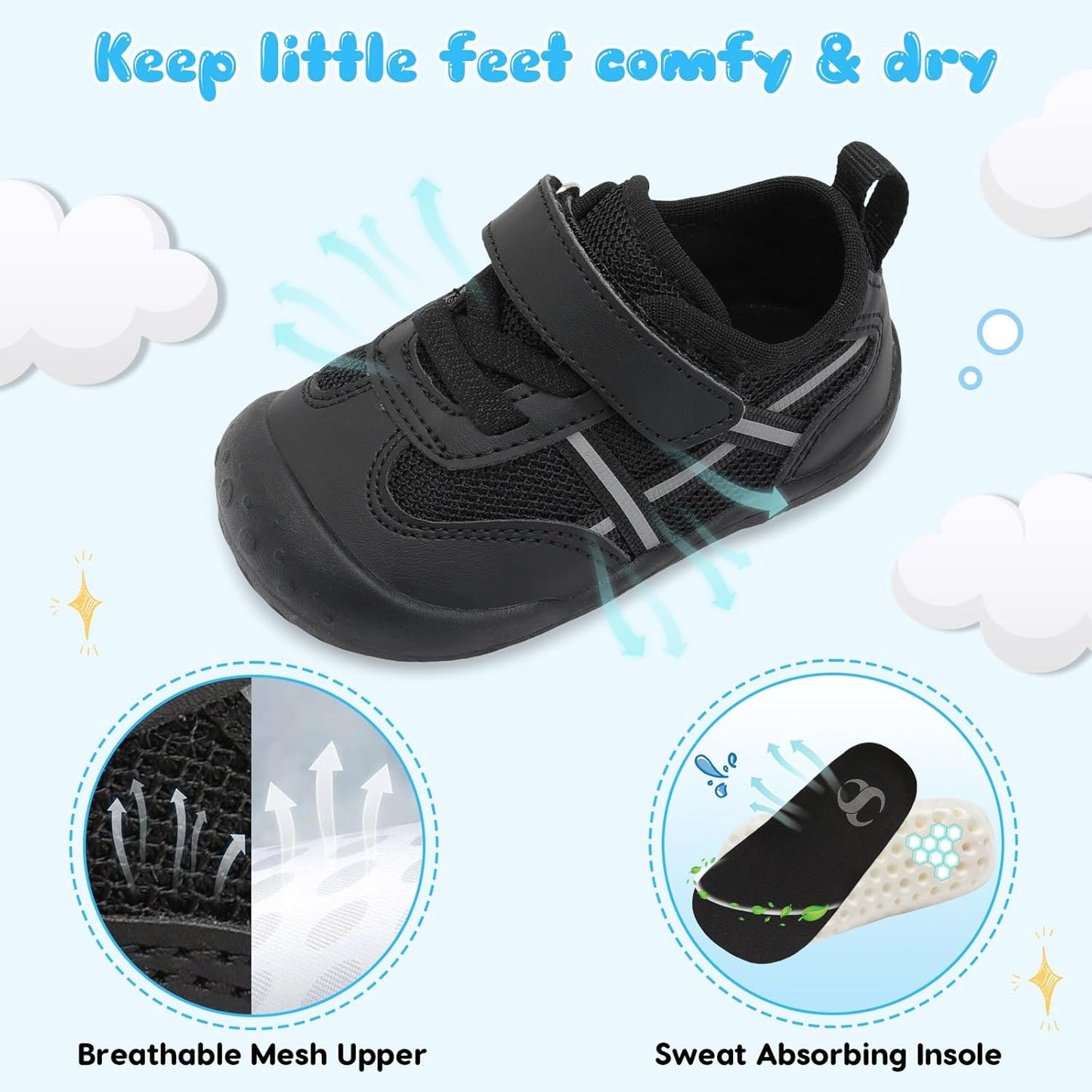 Scurtain Baby Shoes Boy Girl First Walking Shoe Infant Crib Breathable Sneakers Lightweight Barefoot Shoes for Babies