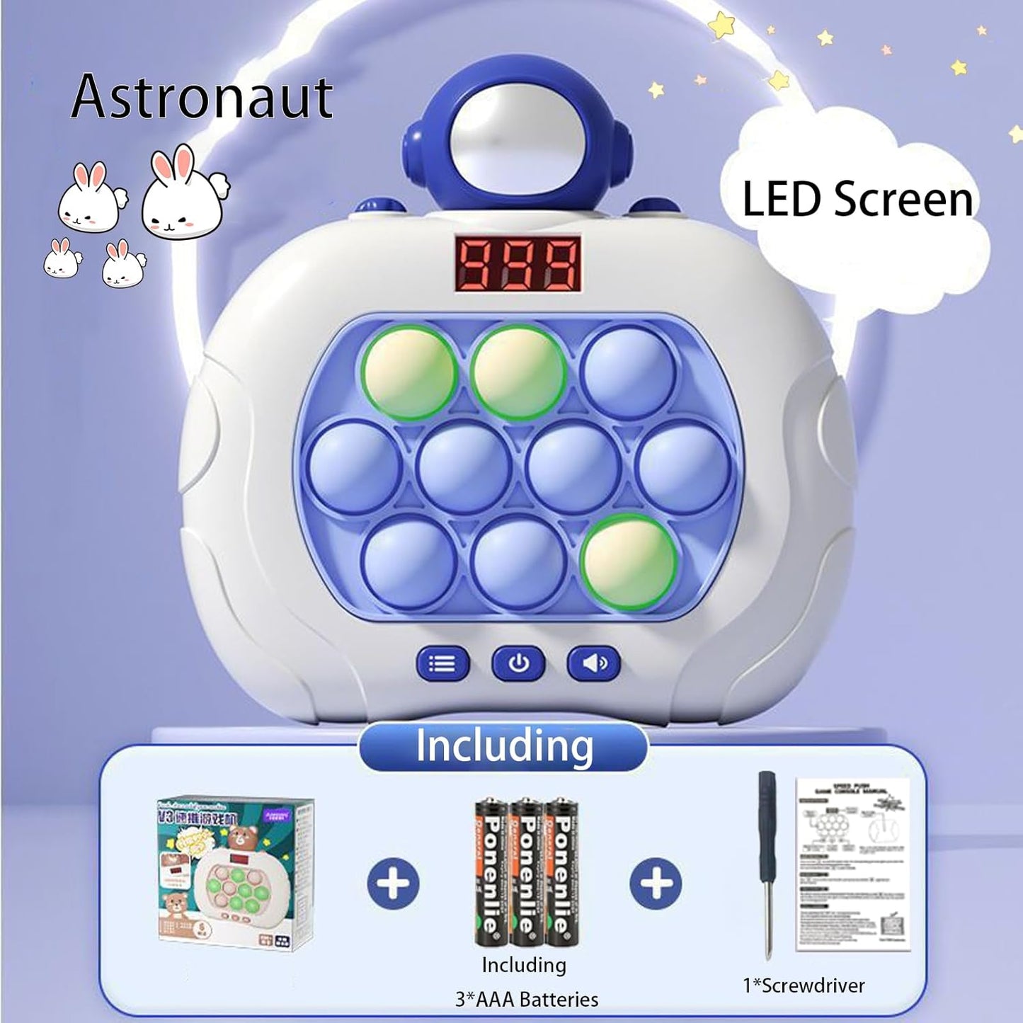 Fast Push Game Pop Fidget Toy for Kids, Quick Push Bubble Game 6 Modes Handheld Puzzle Game Sensory Toy with LED Screen Pop It Game Light Up Fidget Toy Gift for 3 to 12 Year Old Girls Boys