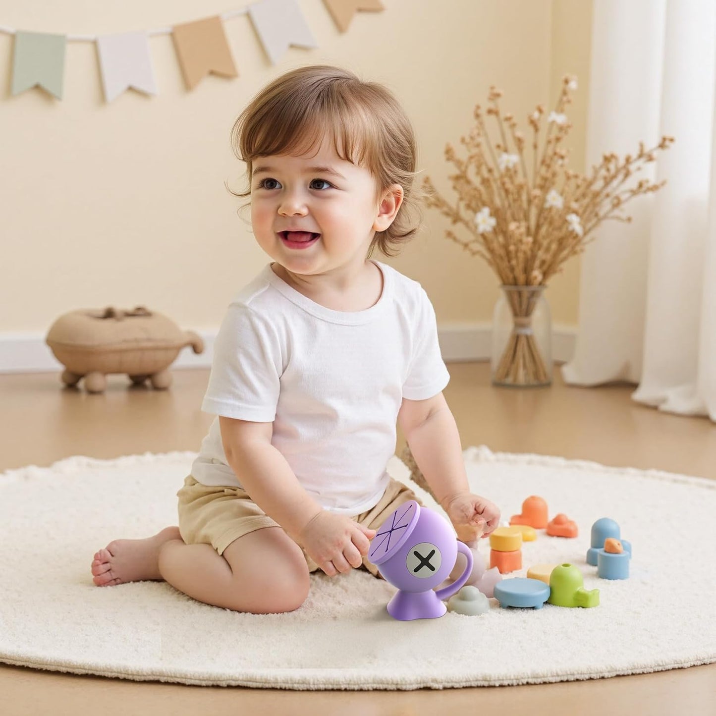 Li&Zhao Toddler Snack Cups - Baby Snack Containers Silicone Snack Cups for Toddlers Spill Proof Baby Food Catcher for Toddlers and Babies(Purple)