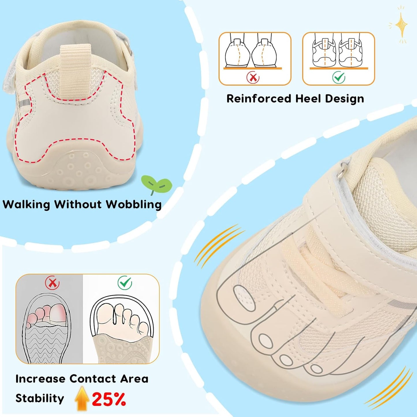 Scurtain Baby Shoes Boy Girl First Walking Shoe Infant Crib Breathable Sneakers Lightweight Barefoot Shoes for Babies