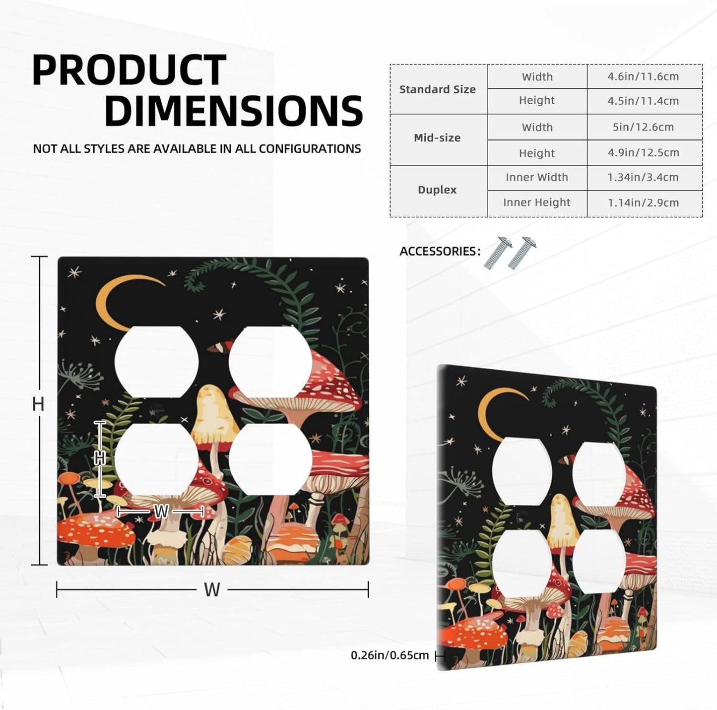 Moon Star Red Mushroom Forest Butterfly Green Plant Outlet Covers 2 Gang Double Duplex Decorative Light Switch Covers Electrical Wallplates Socket Faceplate for Kids Room Home Decor