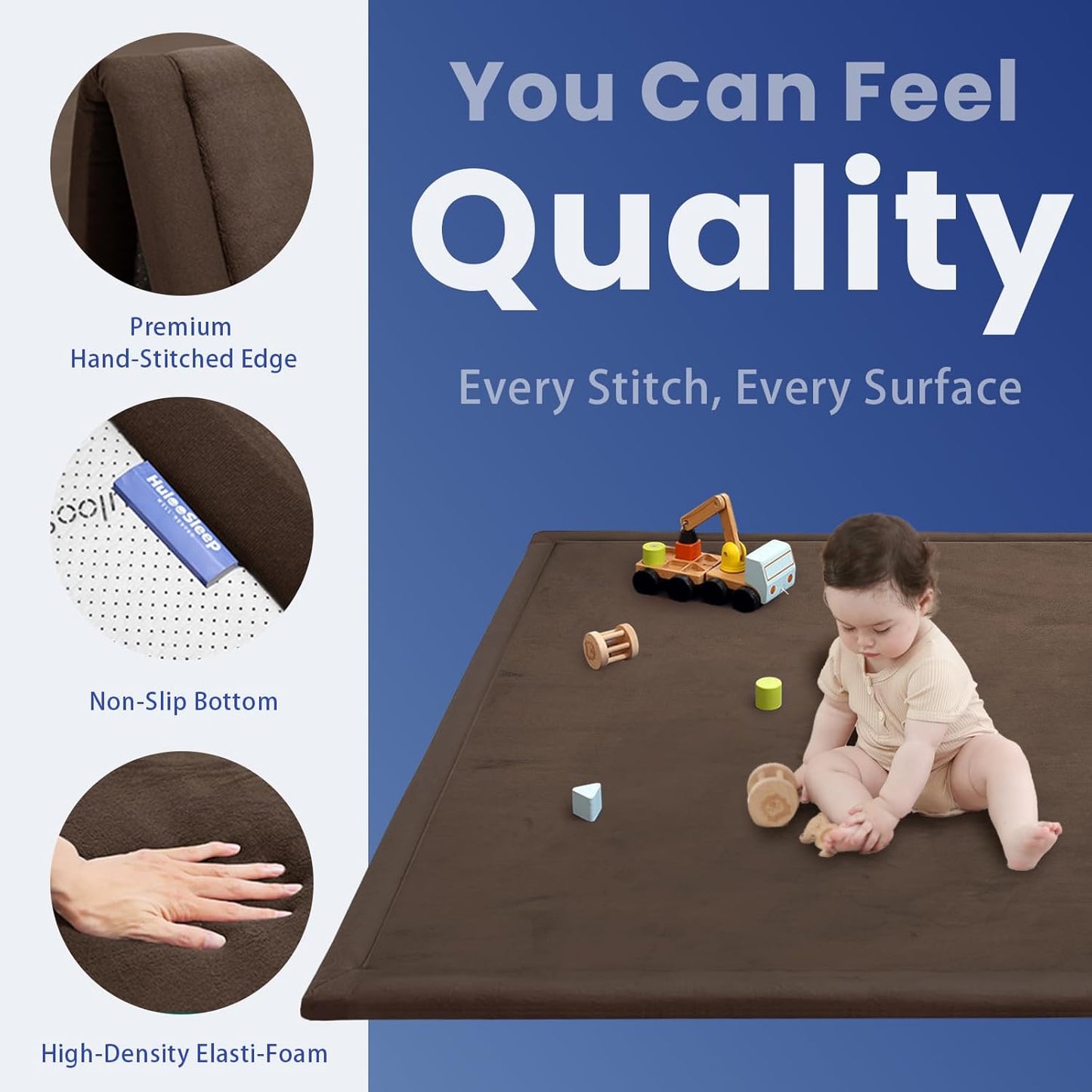 Baby Play Mat for Floor,1.3" Thick Memory foam Tummy Time Mat,Water Repellent Soft Velvet Nursery Rug,Extra Large Non Slip for Crawling,Toddlers,Infants,kids,Tatami Style for Living Room(Dark Brown)