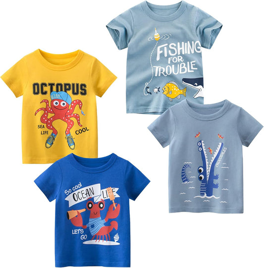 Boys' 4-Pack Excavator Short Sleeve Crewneck T-Shirts Top Tee Size 2-7 Years Toddler Boys' Value Pack Cotton T-Shirt