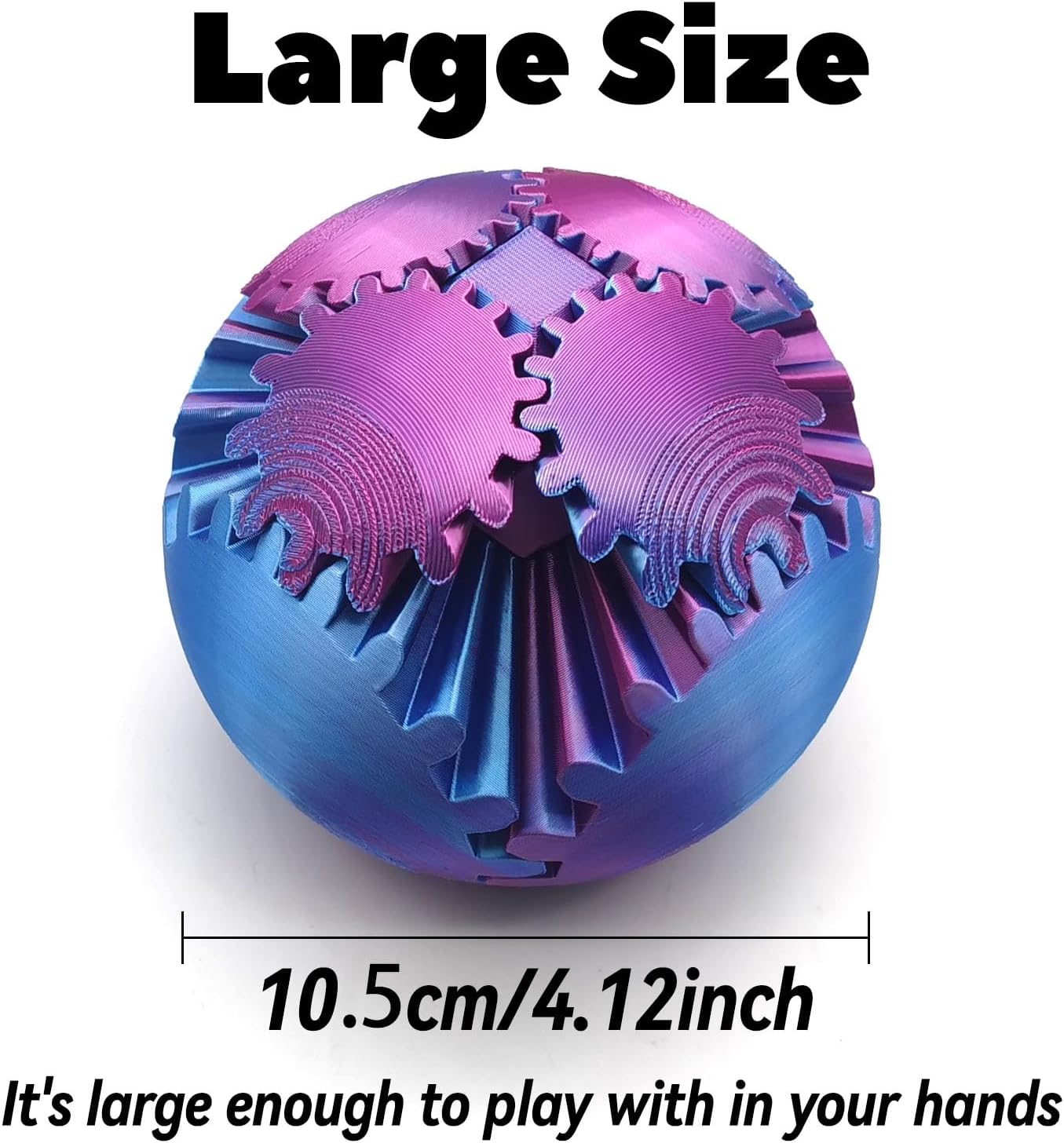 3D Printed Gear Ball Spin Ball, 4inch Large Gear Ball Fidget Toy, Gear Sphere Cube Puzzle, Gearball Fidget Desk Toy, Gearsphere Steampunk Whirling Wonder Fidget Stress Ball (Blue Hot Pink)