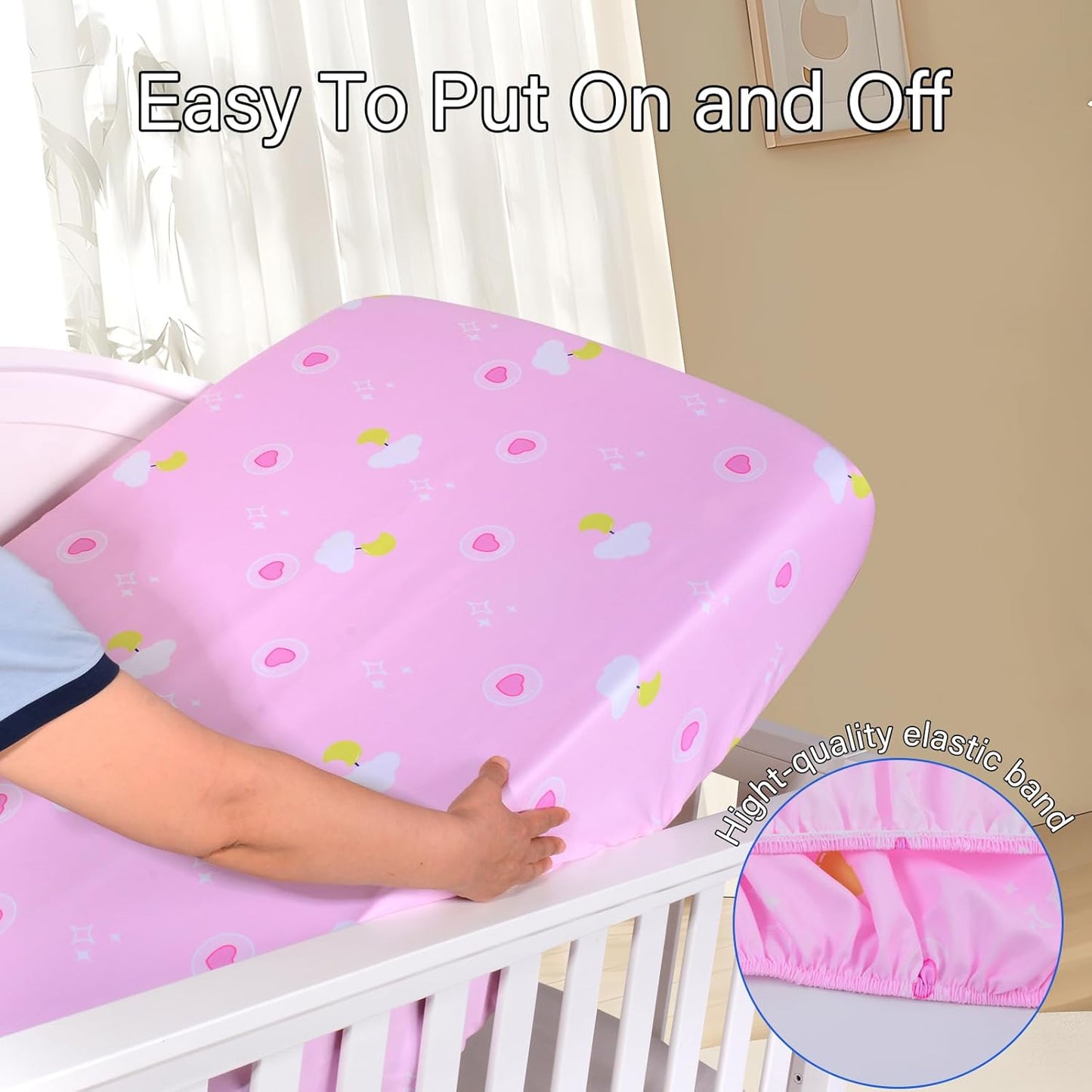 UOMNY Crib Sheet, Pink Clouds Crib Sheets Baby Sheet for Standard Crib and Toddler Mattresses Nursery Bedding Sheet Crib Mattress Sheets for Boys and Girls 1 Pack Toddler Sheet