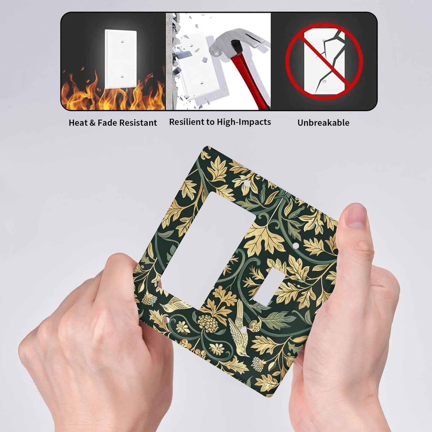 Outlet Covers William Morris Vintage Botanical Birds Golden Green Leaves 1 Toggle 1 Rocker Combination Decorative Wall Plate Electrical Switch Plates Light Switch Cover Plate for Bedroom