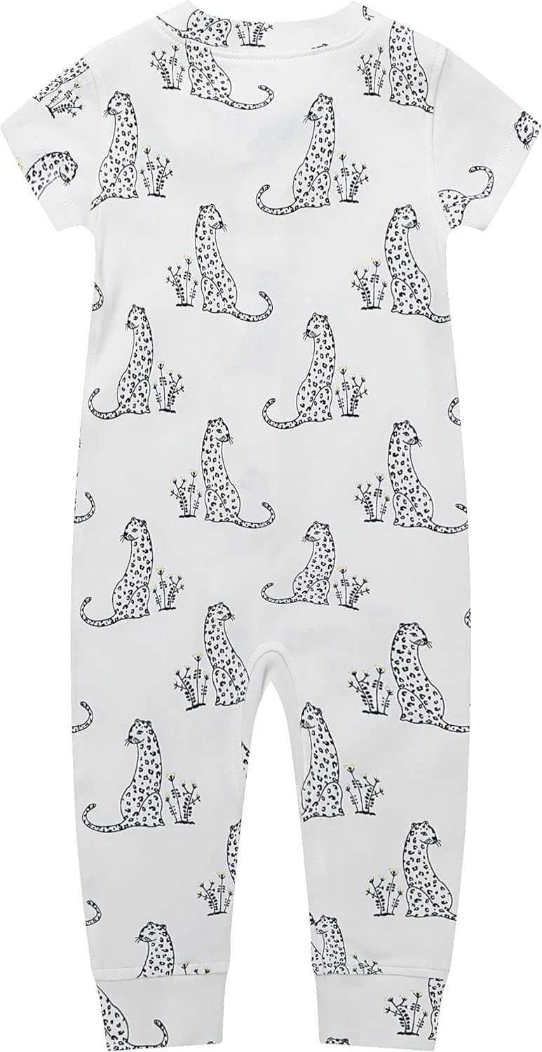 Owlivia Baby Boy Romper, Unisex Short-sleeve Summer Outfit, 100% Organic Cotton Girl One-Piece Jumpsuit