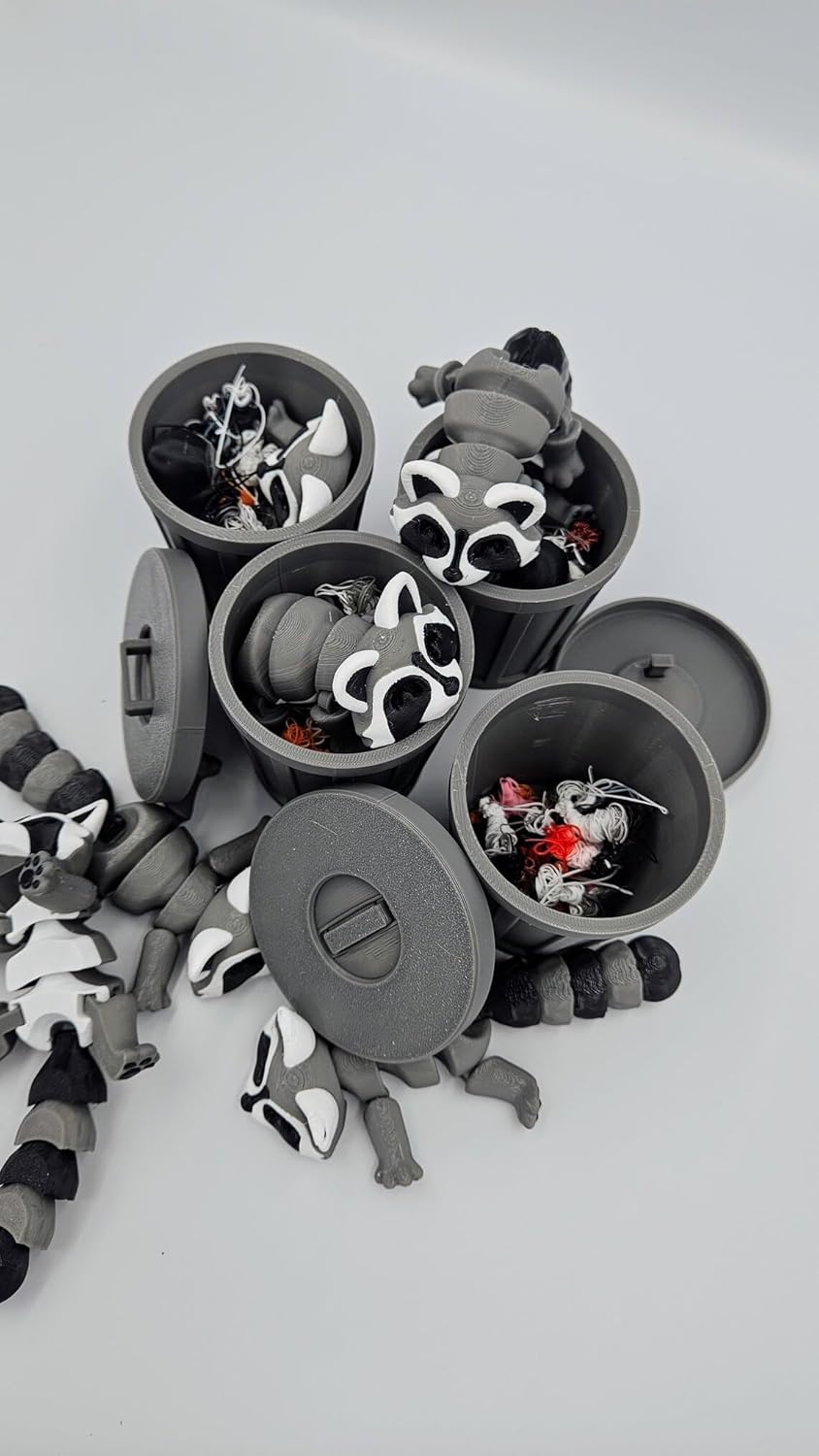 Articulated Racoon with Trash Can 3D Printed Racoon Trashcan Raccoon Raccoon Toy Articulated Racoon Fidget Toy for Kids (Raccoon with CAN)