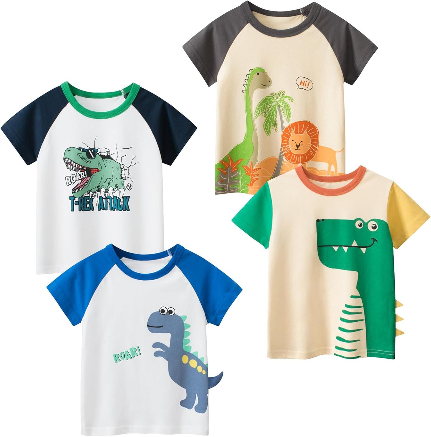Boys' 4-Pack Excavator Short Sleeve Crewneck T-Shirts Top Tee Size 2-7 Years Toddler Boys' Value Pack Cotton T-Shirt