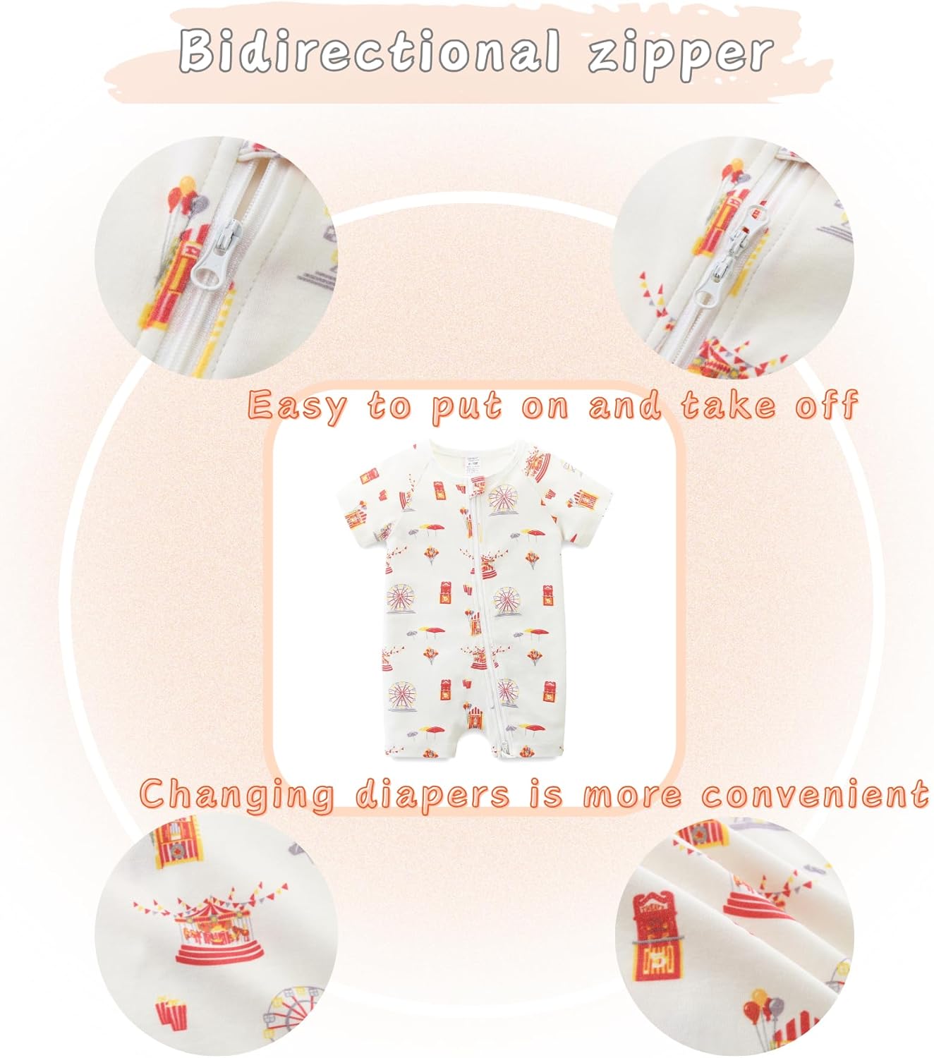 Unisex Summer Trendy 2-Pack Rompers Short Sleeve Zipped Bodysuit Infant Cotton Outfits