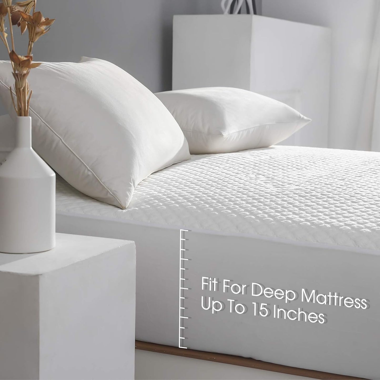 Twin Size Bed Waterproof Mattress Protector Fitted Mattress Pad Cover with Deep Pocket Up to 15''
