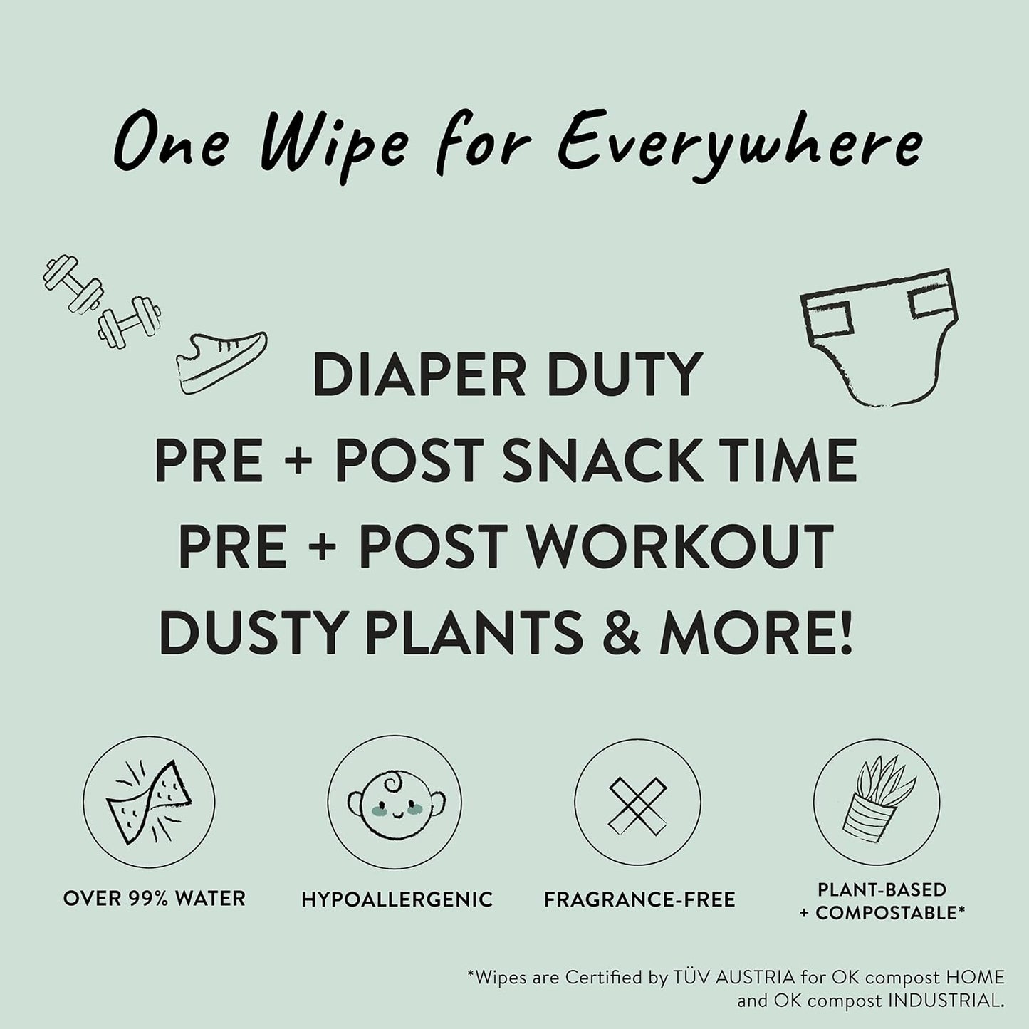 The Honest Company Clean Conscious Multi-Use Wipes | Hypoallergenic + Unscented for Sensitive Skin | Over 99% Water, Compostable, Plant Based, Baby Wipes | Rose Blossom, 60 Count