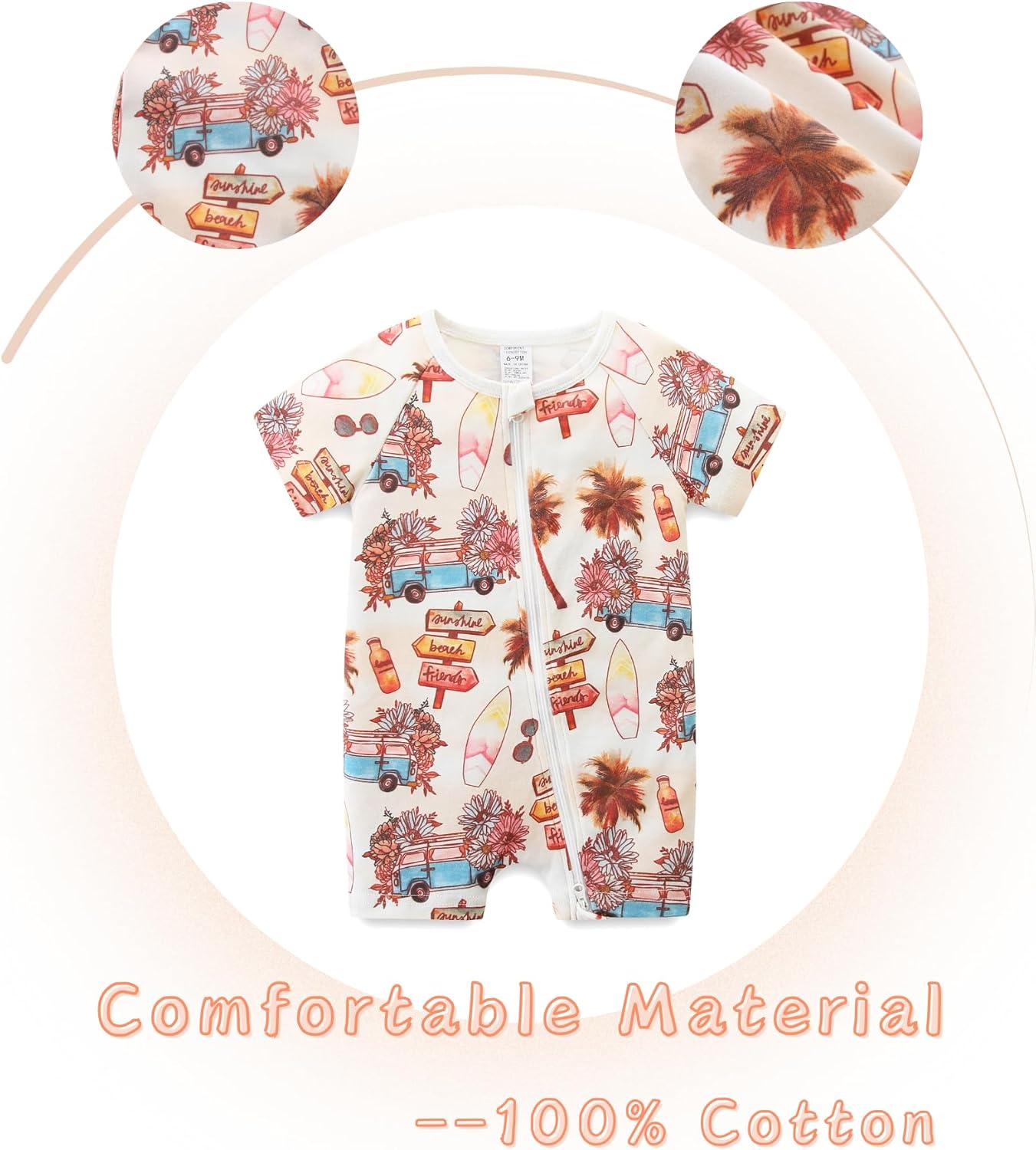 Unisex Summer Trendy 2-Pack Rompers Short Sleeve Zipped Bodysuit Infant Cotton Outfits