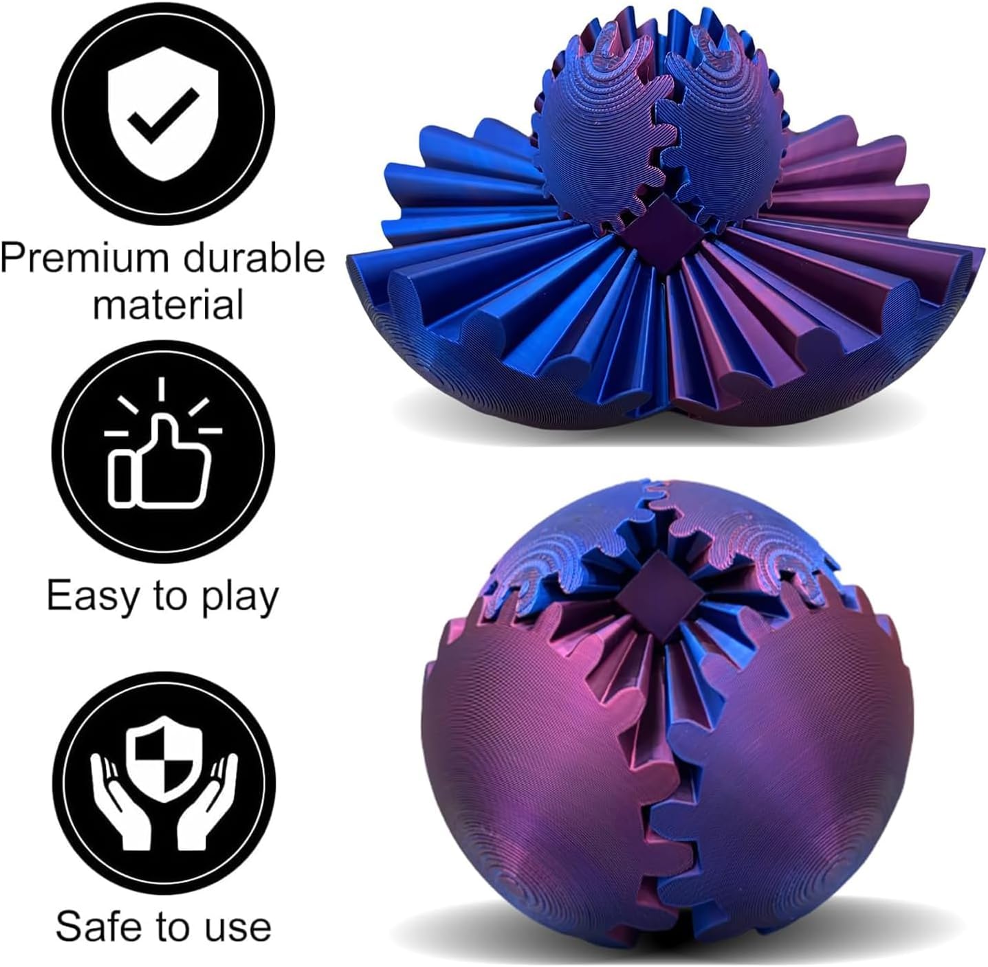 3D Printed Gear Ball Spin Ball Cube Fidget Toy Gear Sphere Gear Ball Fidget Toy Relieving Stress & Anxiety Fidget Ball Desk Toy Stress Ball Gear Toy for Stress (Red-Blue, 10*10cm)