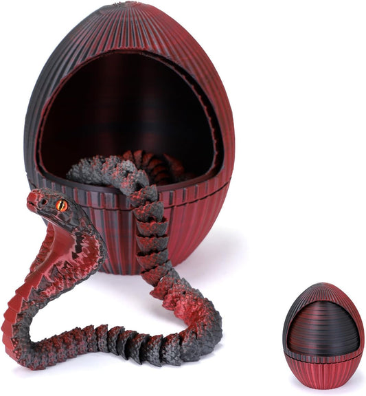 3D Printed Snake Egg, 3D Printed Fidget Animals,3D Crystal Snake Flexible Joints Home Decor Executive Desk Toys,Home Office Decor Executive Desk Toys for Autism/ADHD (Black+Egg)