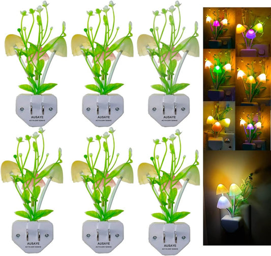 AUSAYE Sensor Night Light Plug in Mushroom Light LED Color Changing Nightlights for Kids, Adults, Bedroom, Bathroom,Hallway, Stairs, Kitchen Pack of 6