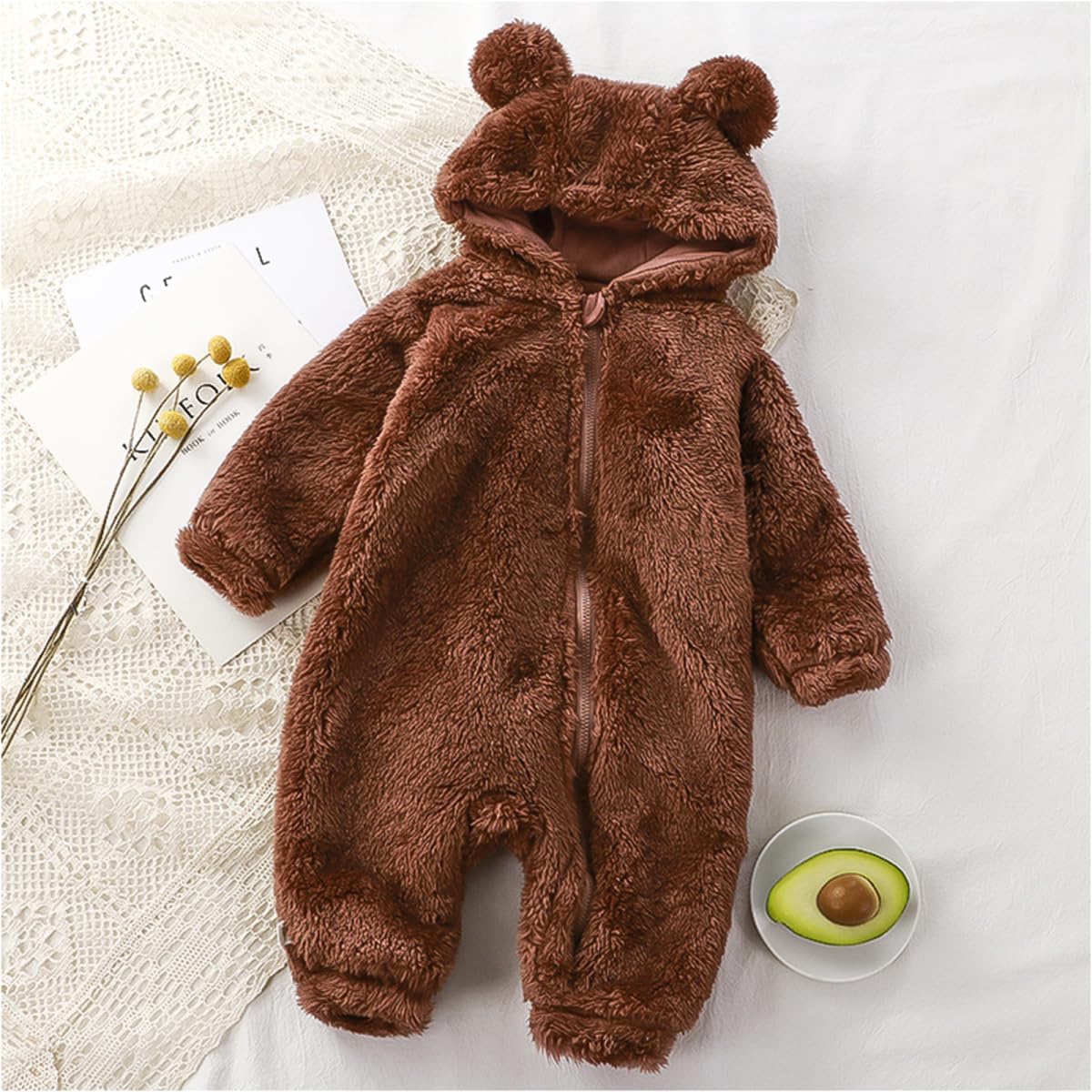 Newborn Baby Bear Fleece Romper One-Piece Footies Jumpsuit Pajama Infant Outfit for Baby Boys Girls