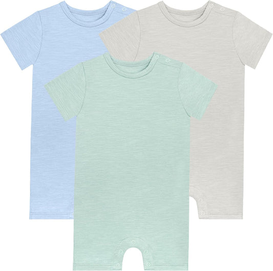 GUISBY Baby Short Sleeve Bodysuit Snap Crotch Closure Cotton Pajamas for Baby 3-Packs