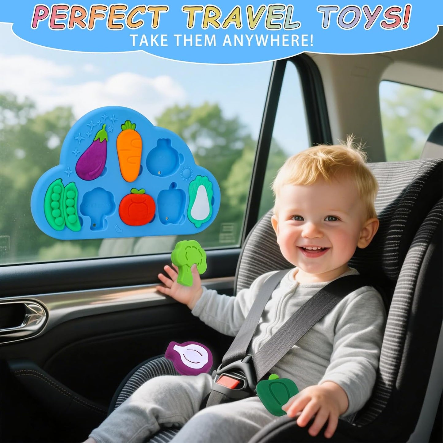 Baby Bath Toys, 100% Silcone Mold Free Vegetable Bath Toys, Soft Toddlers Floating Bathtub Toy, No Hole Tub Water Toys, Shape Sorting&Matching Educational Learning Toys Gift for Boys Girls Kids