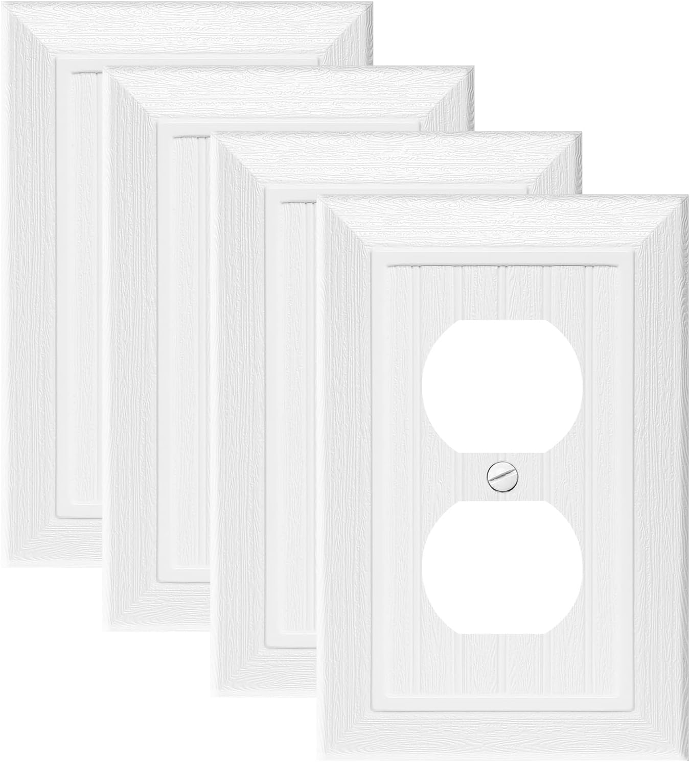 Modern Decorative Wall Plate Switch Plate Outlet Cover, Vintage Retro Wood Grain Design(Single Duplex-4 Pack, White)