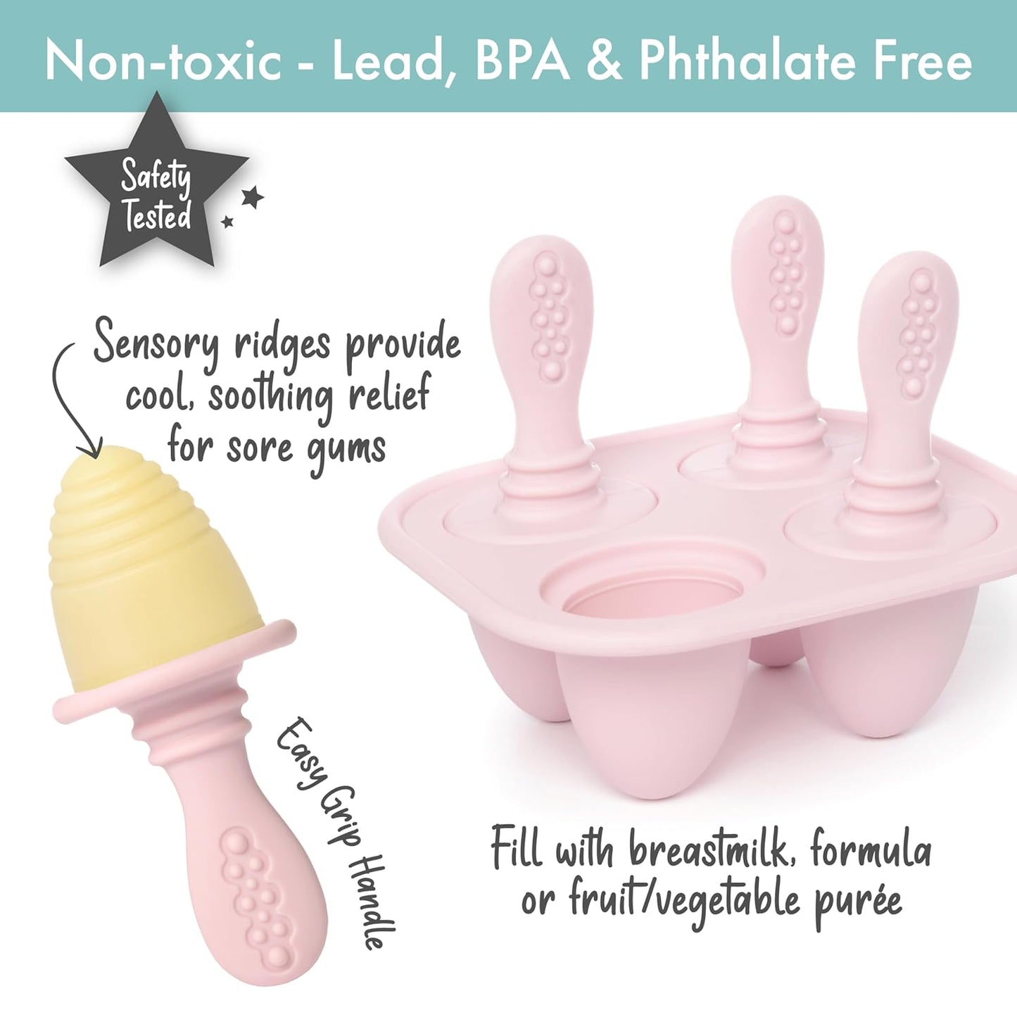 PrimaStella Silicone Petite Pops - Baby Popsicle Mold - BPA Free - Dishwasher Safe - 4 months+ (Dusty Rose Teether Pops)