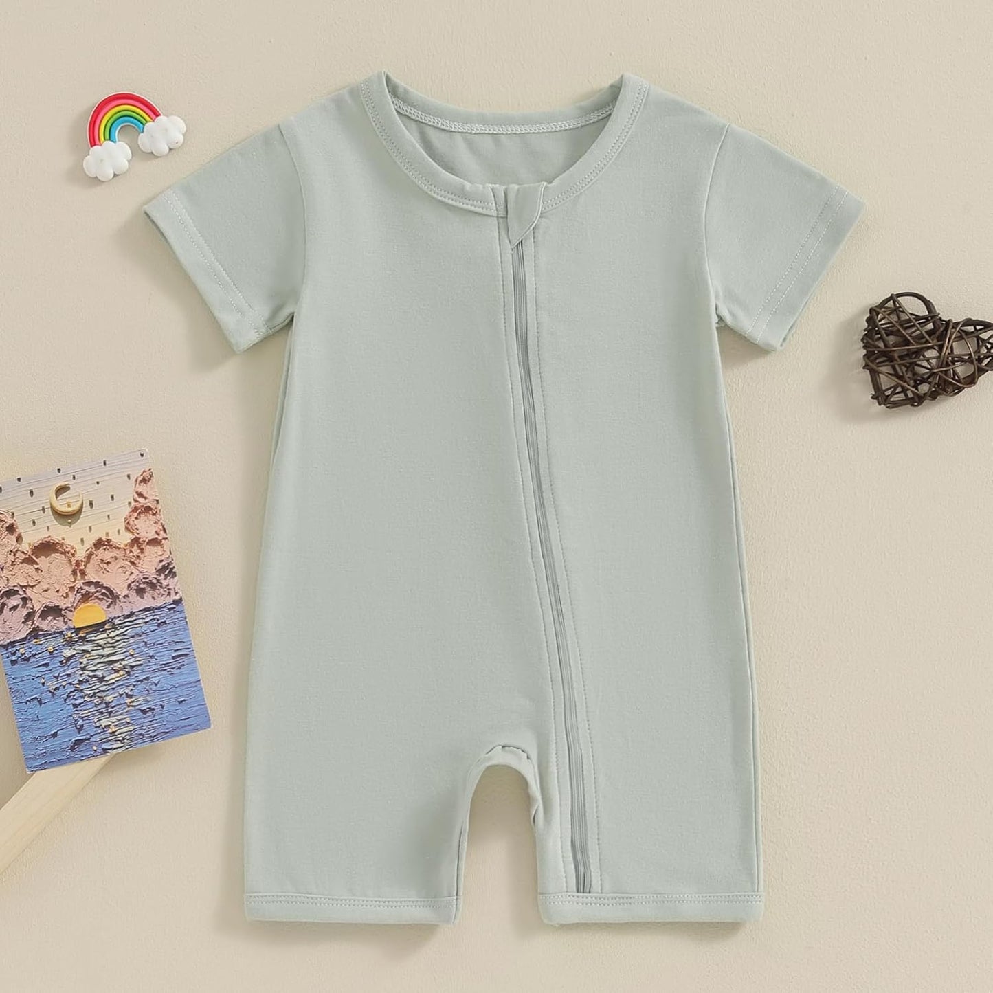 Merqwadd Baby Boy Girl 2 Pack Romper Short Sleeve Zipper Jumpsuit Plain Summer Clothes