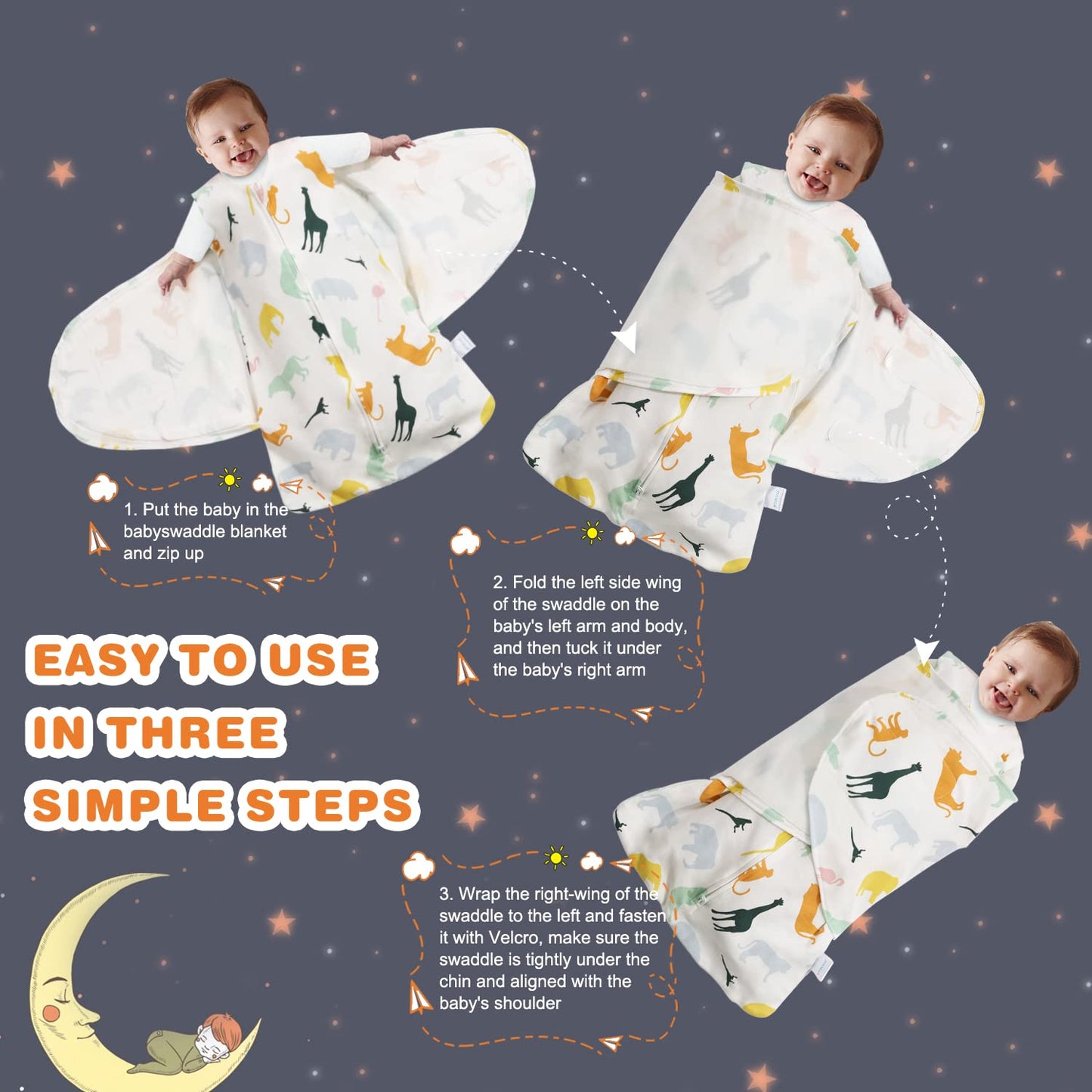 Swaddle-Blanket Baby Girl & Boy Swaddles Newborn Infant Transition 100% Cotton Wrap Blankets, 3-Way Adjustable Wearable Blanket, TOG 1.0 (Colorful Zoo, 3-6 Month)
