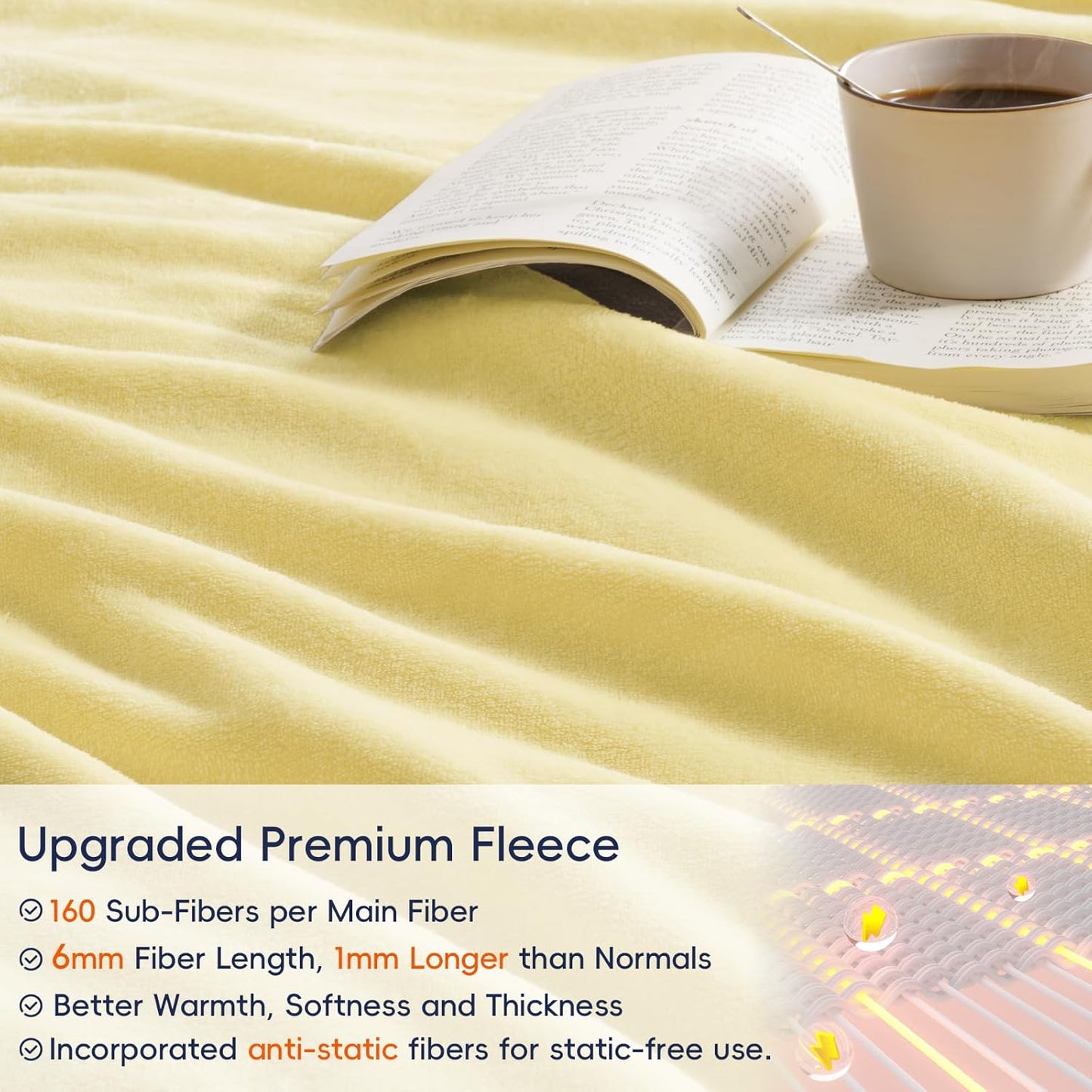 PHF Ultra Soft Fleece Blanket Twin Size, No Shed No Pilling Luxury Plush Cozy 300GSM Lightweight Blanket for Bed, Couch, Chair, Sofa Suitable for All Season, 66" x 90", Yellow