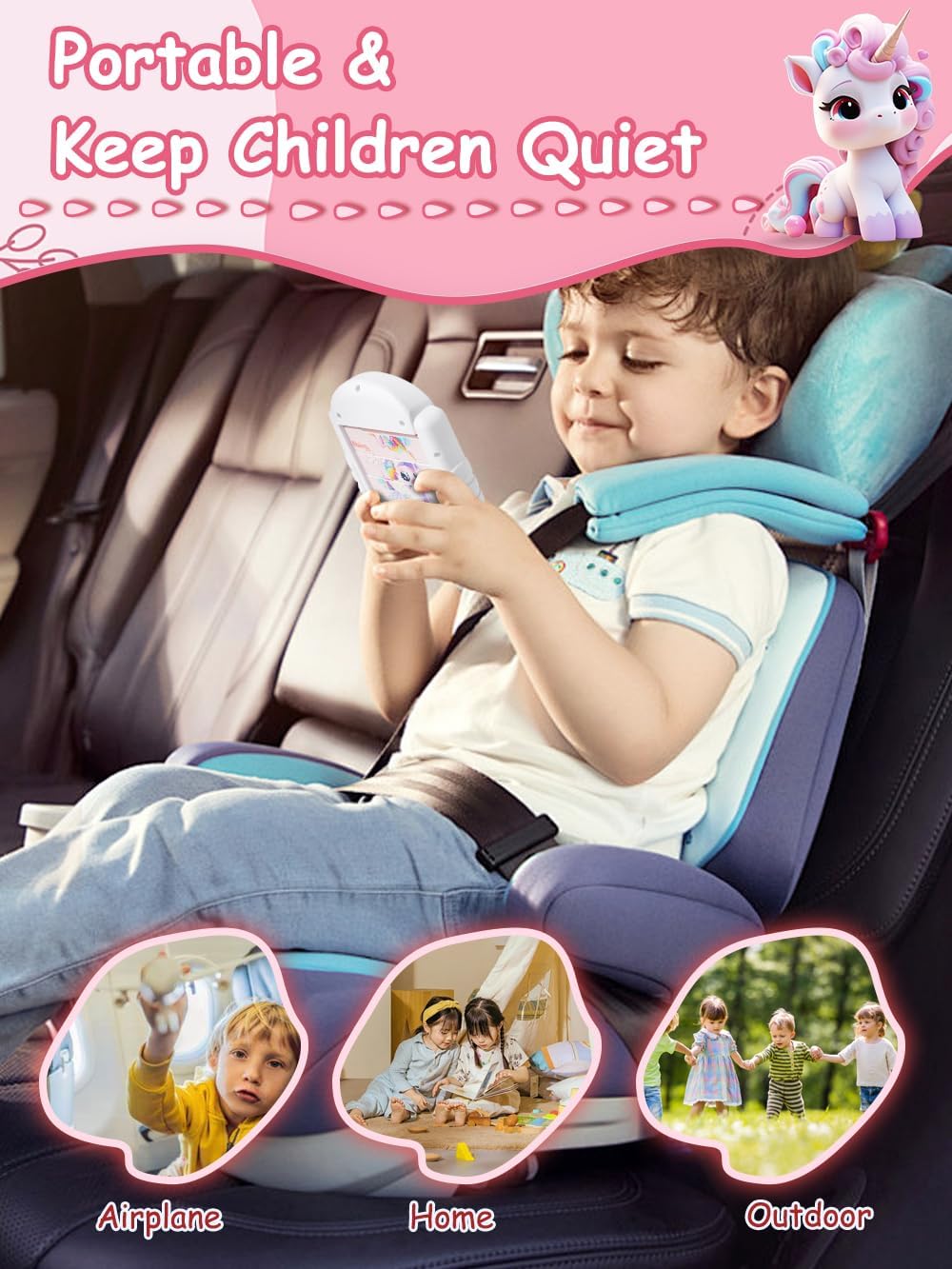 16-Piece Rotating Puzzles for Kids 4-6, Toddlers Puzzles 2-4, Road Trip, Airplane Activities Game, Travel Toys - Brain Teaser, Fine Motor Skills - Birthday Gifts Boys & Girls - Pink Alicorn