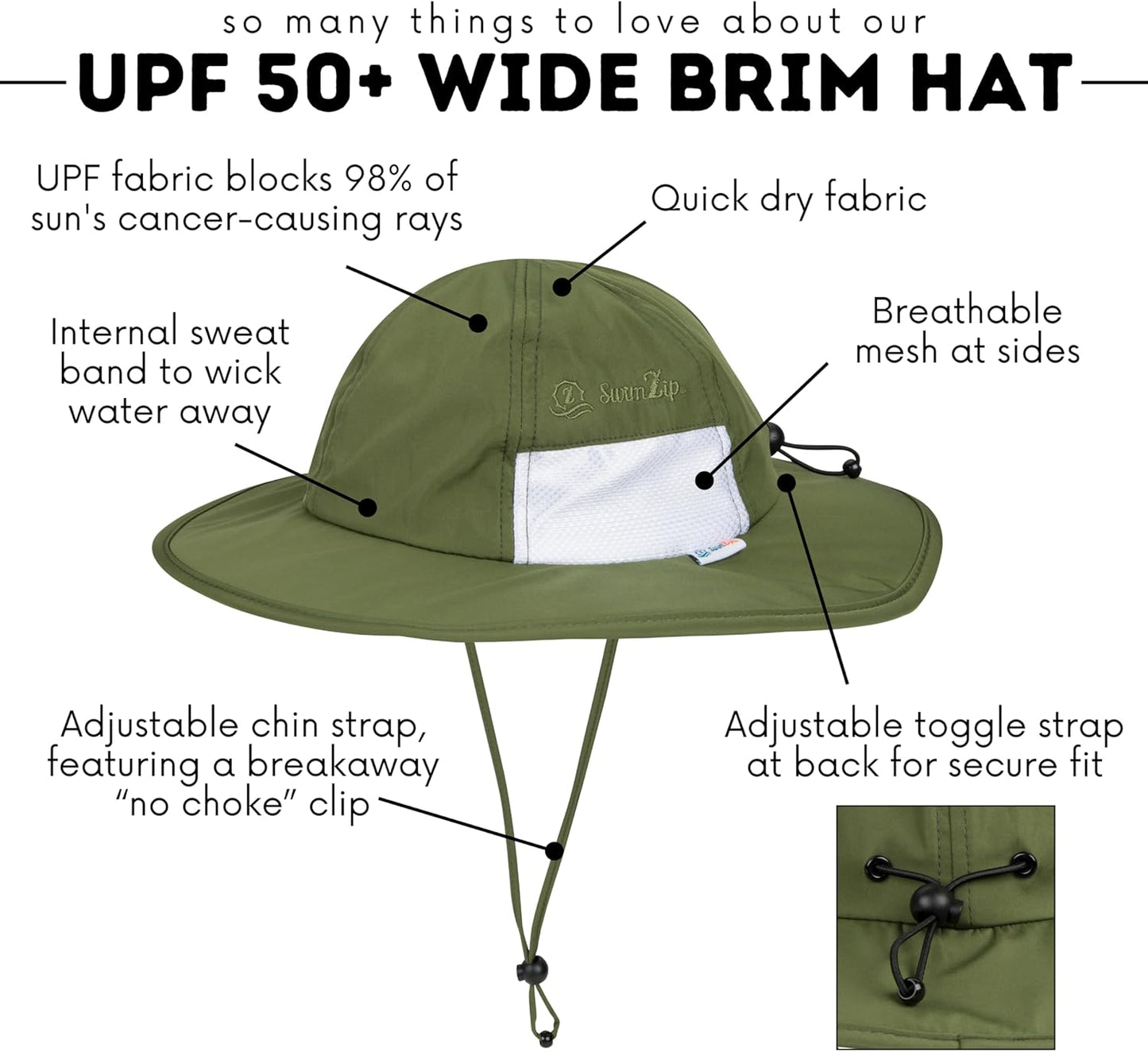 SwimZip Wide Brim Sun Hat | UPF 50+ Protection for Baby, Toddler, and Kids