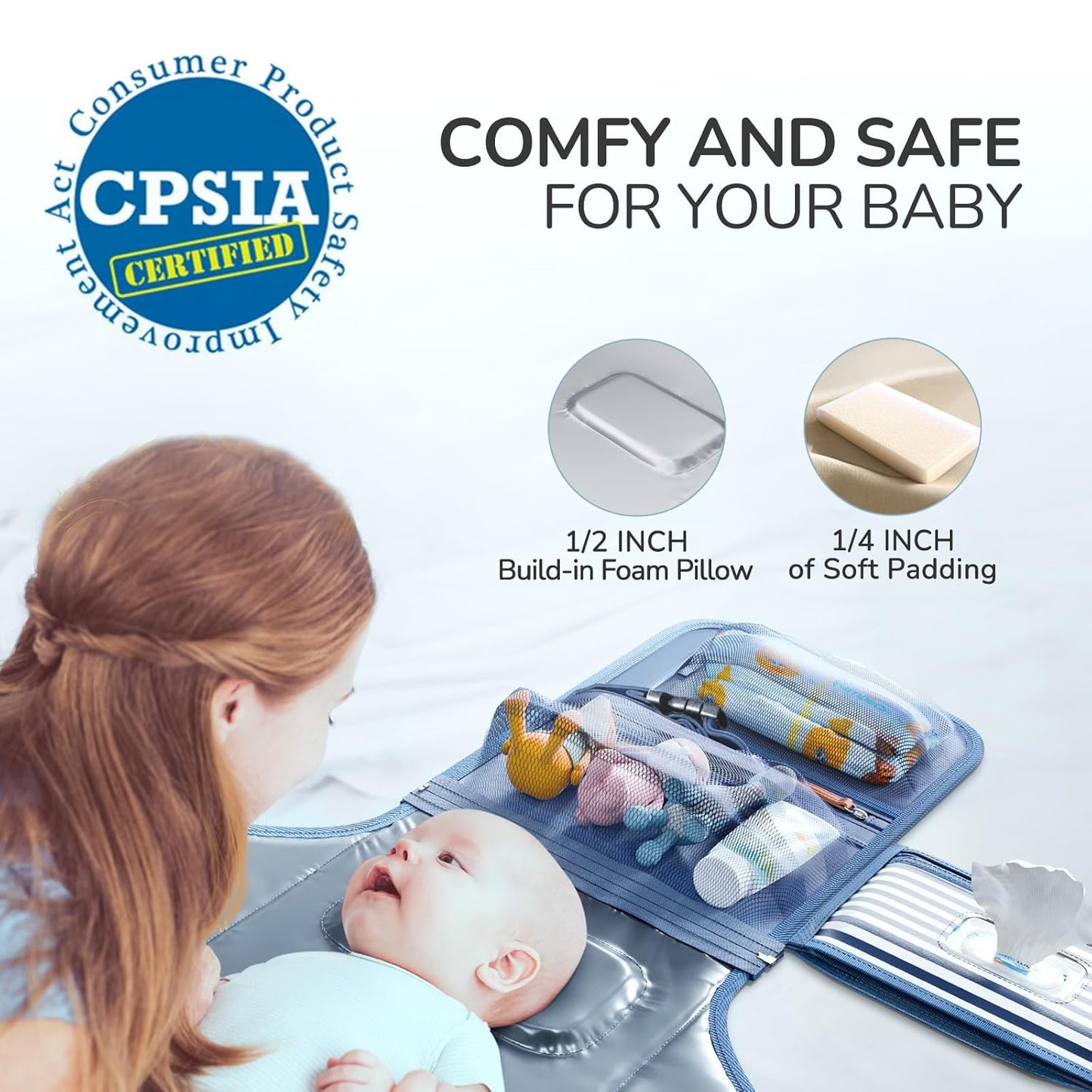 Portable Diaper Changing Pad for Baby, Detachable Travel Changing Pad with Baby Wipes Pocket, Gifts for Baby Shower, Newborn Girls and Boys (Navy)