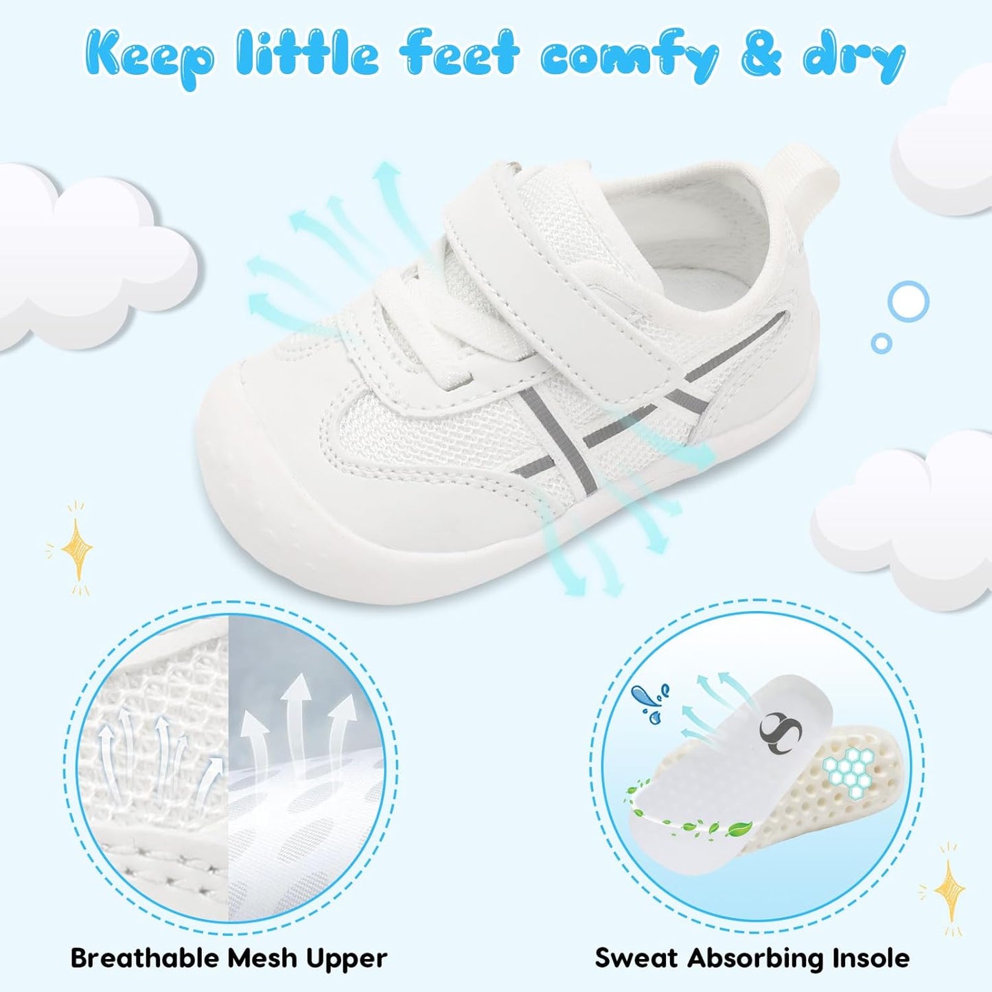 Scurtain Baby Shoes Boy Girl First Walking Shoe Infant Crib Breathable Sneakers Lightweight Barefoot Shoes for Babies