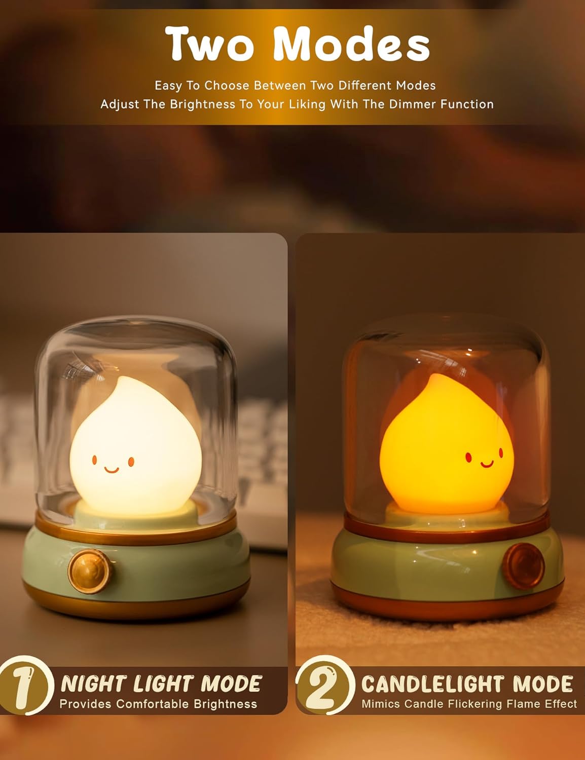 Cute Chibi Flame Lamp, Anime Cozy Lights, Retro Rechargeable Night Light, Decor, Cute Desk Accessories, Gifts.