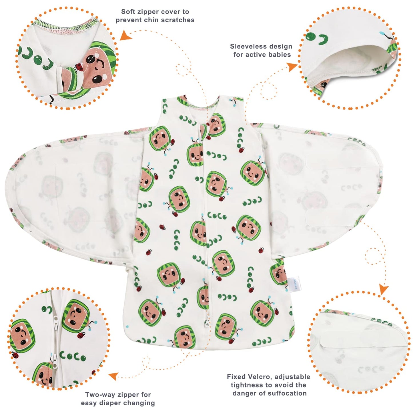 Swaddle-Blanket Baby Girl & Boy Swaddles Newborn Infant Transition 100% Cotton Wrap Blankets, 3-Way Adjustable Wearable Blanket, TOG 1.0 (Watermelon 3-6 Month)