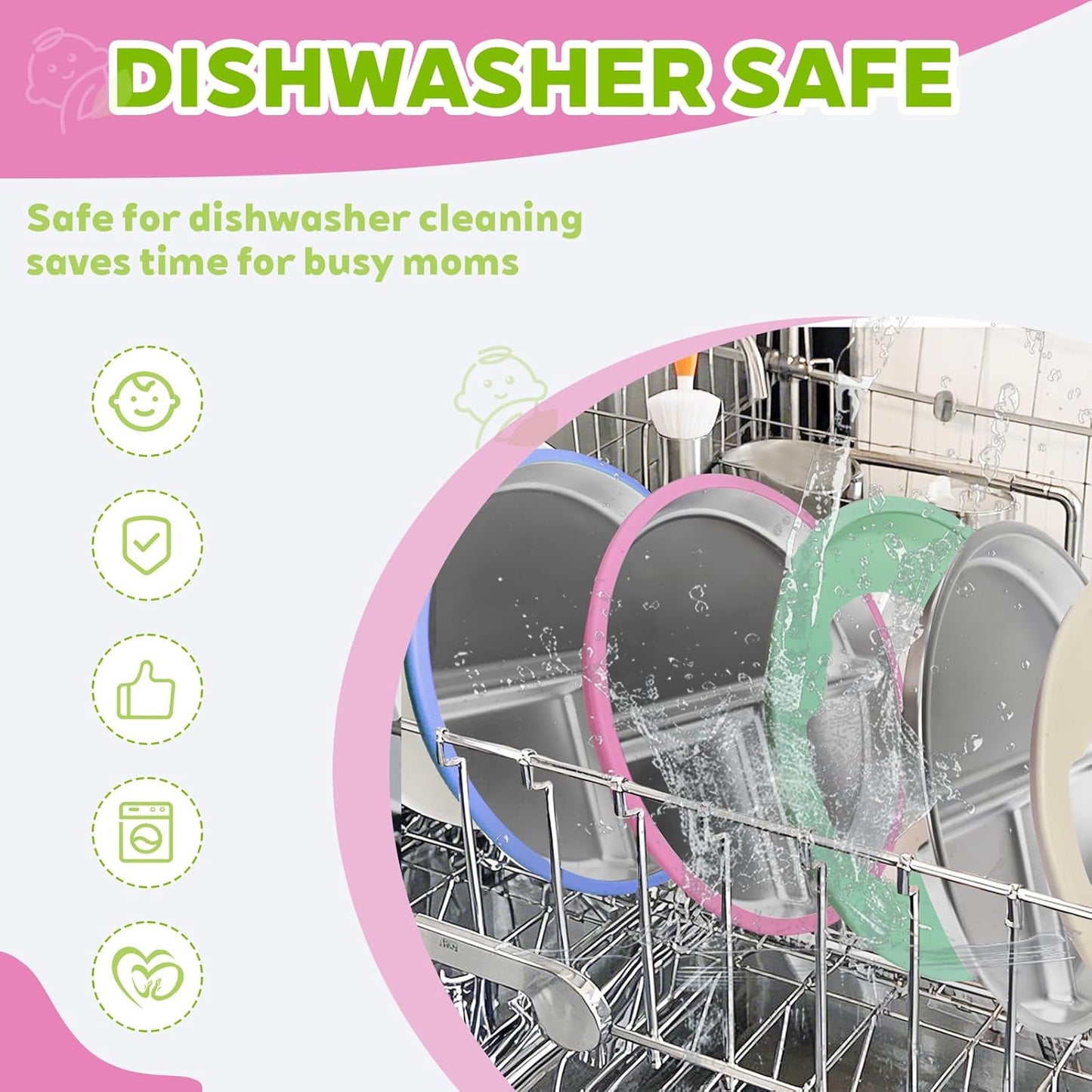 3-Pack Stainless Steel Baby Plates with Suction, BPA-Free Stainless Steel Kids Plates, 9” Divided Toddler Plate for Dishwasher Safe, Non-Slip Silicone Base, Detachable Design (Blue, Pink, Beige)