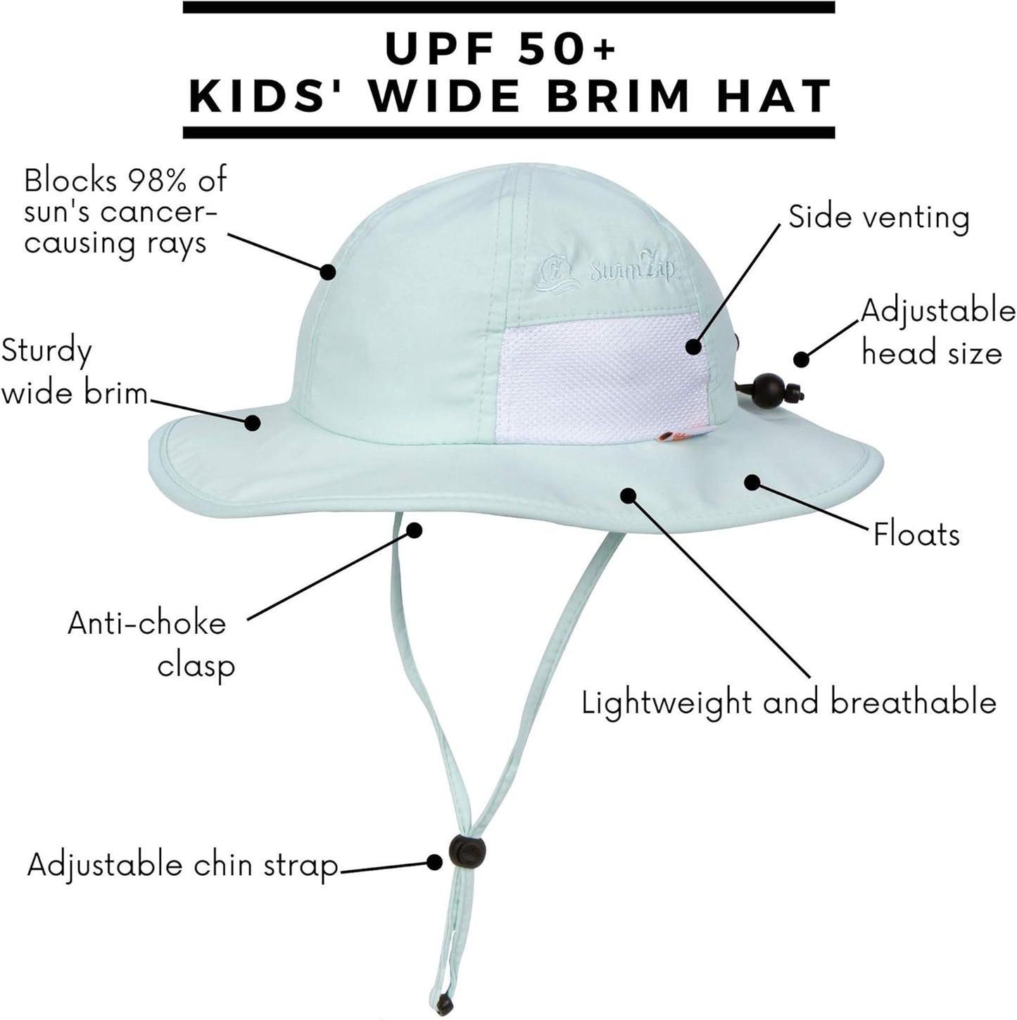 SwimZip Wide Brim Sun Hat | UPF 50+ Protection for Baby, Toddler, and Kids