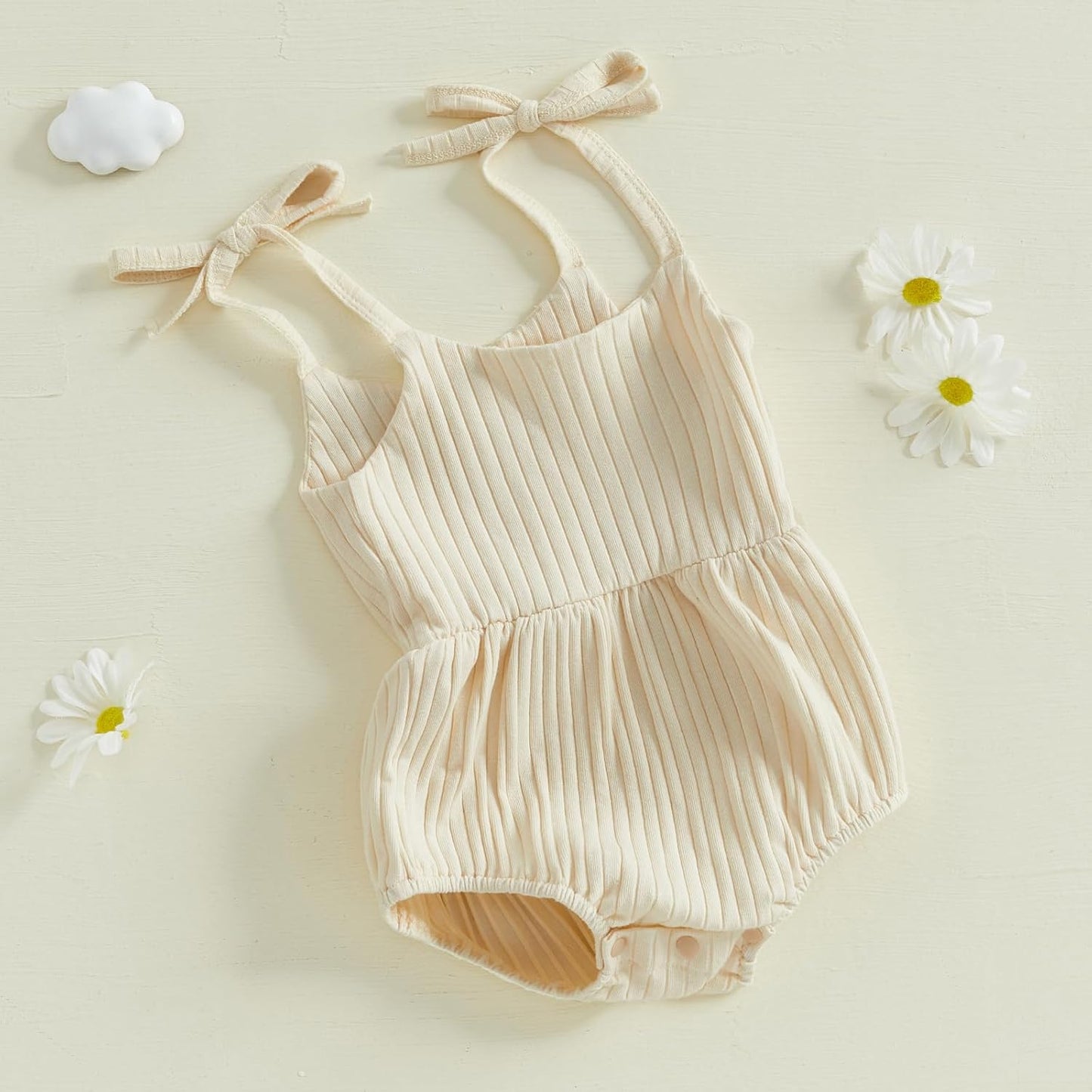 Newborn Infant Baby Girl Romper Ribbed Knit Sleeveless Spaghetti Strap One Piece Jumpsuit Bodysuit Summer Clothes