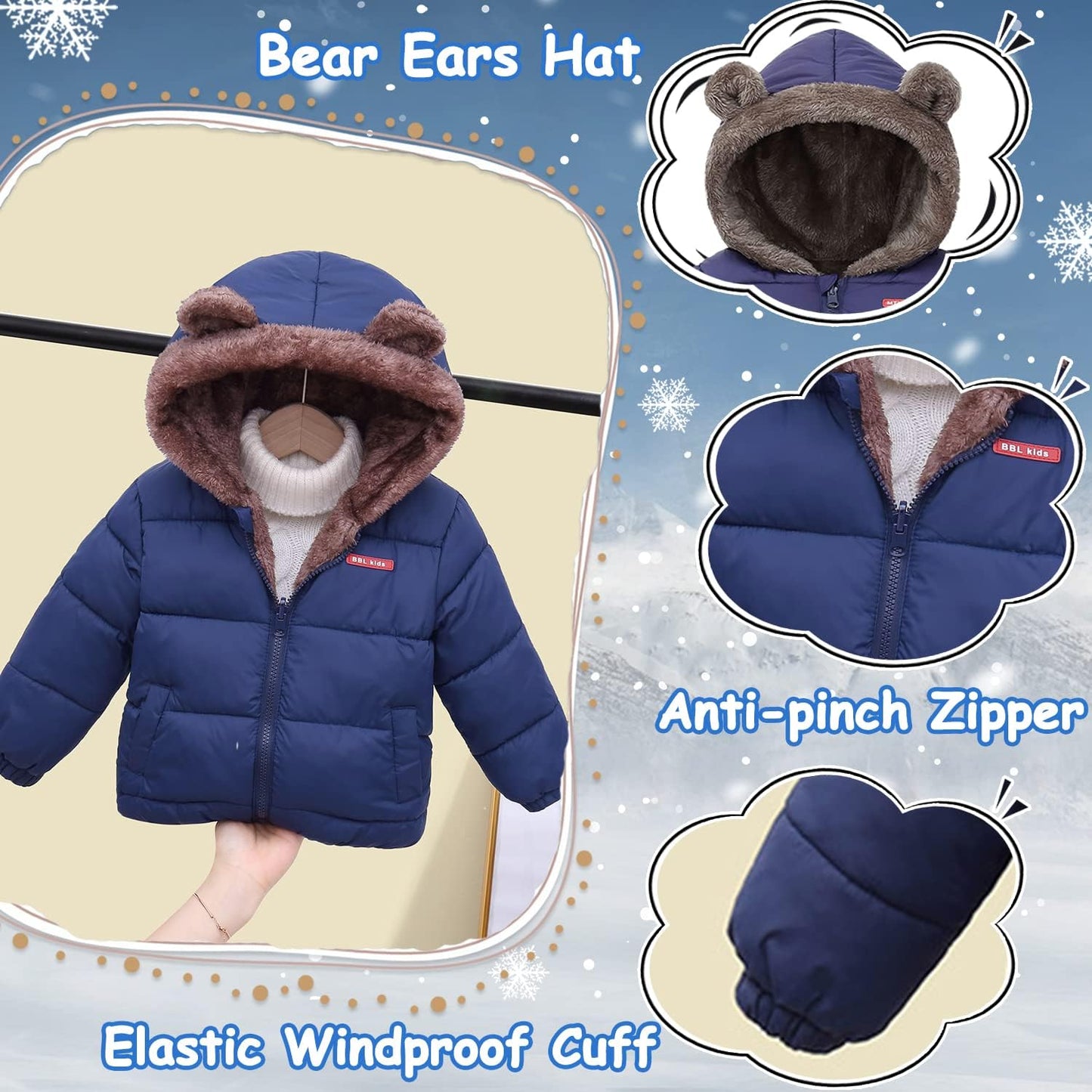 Fairy Baby Infant Baby Winter Coat Cute Teddy Bear Hooded Jacket Warm Fleece Outerwear Windproof Toddler Boys Girl 6M-4T