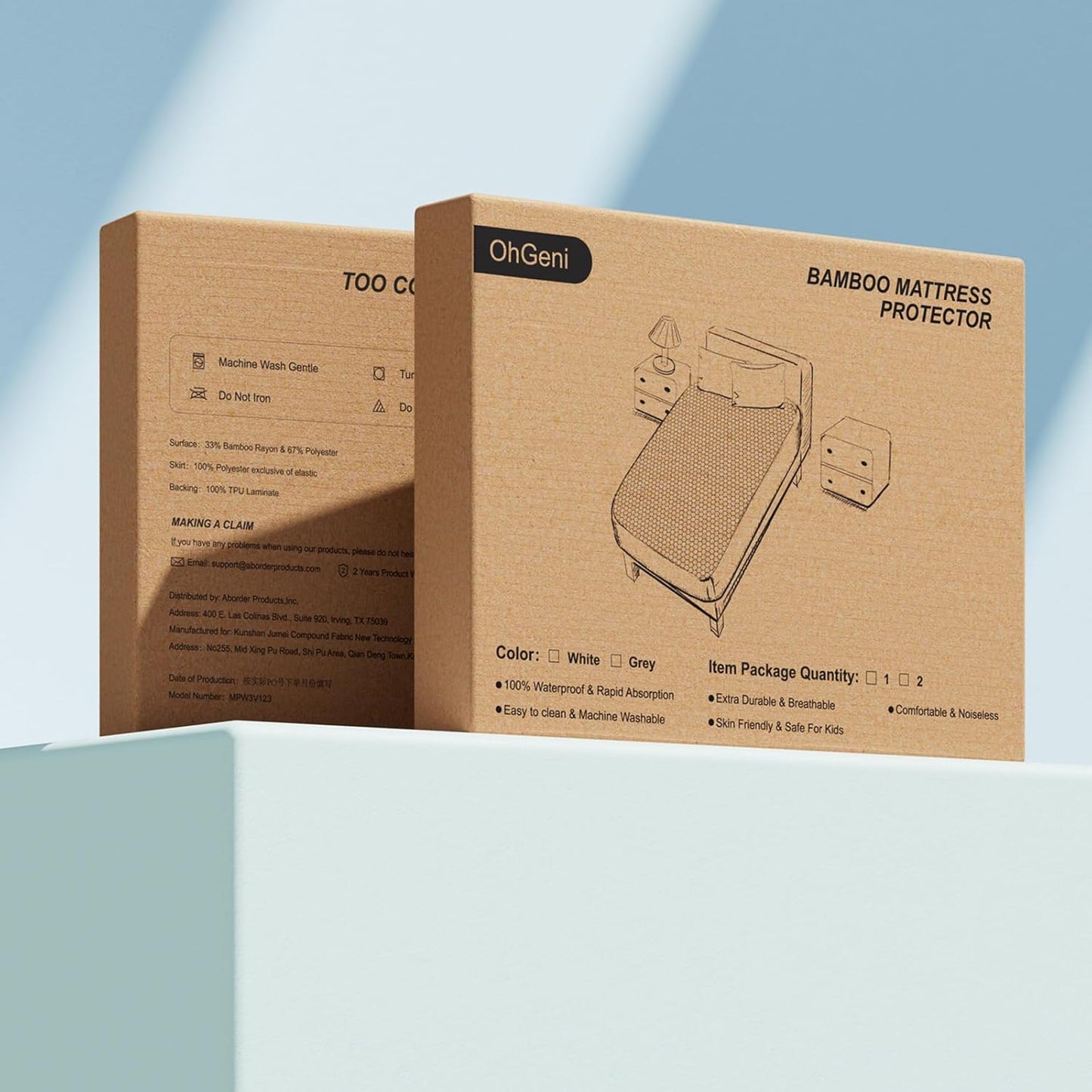 OhGeni 100% Waterproof Mattress Protector, Twin-Gray Size Mattress Pad, Fits 6"-20" Mattresses with Deep Pocket, Cooling, Breathable Fitted Sheets, Soft Bed Cover, Noiseless, Machine Washable