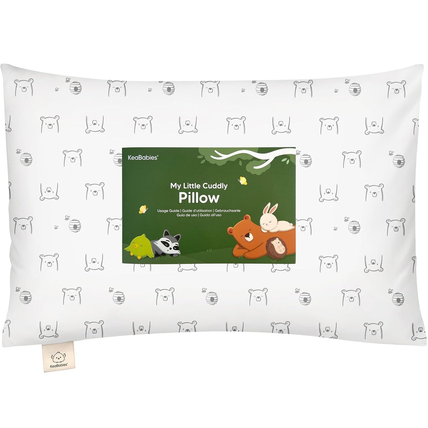 Toddler Pillow with Pillowcase - 13x18 My Little Cuddly Pillow, Viscose Derived From Bamboo Nursery Toddler Pillows for Sleeping,Kids Pillow,Small Travel Pillows, Mini Toddler Bed Pillow (Bumble Bear)