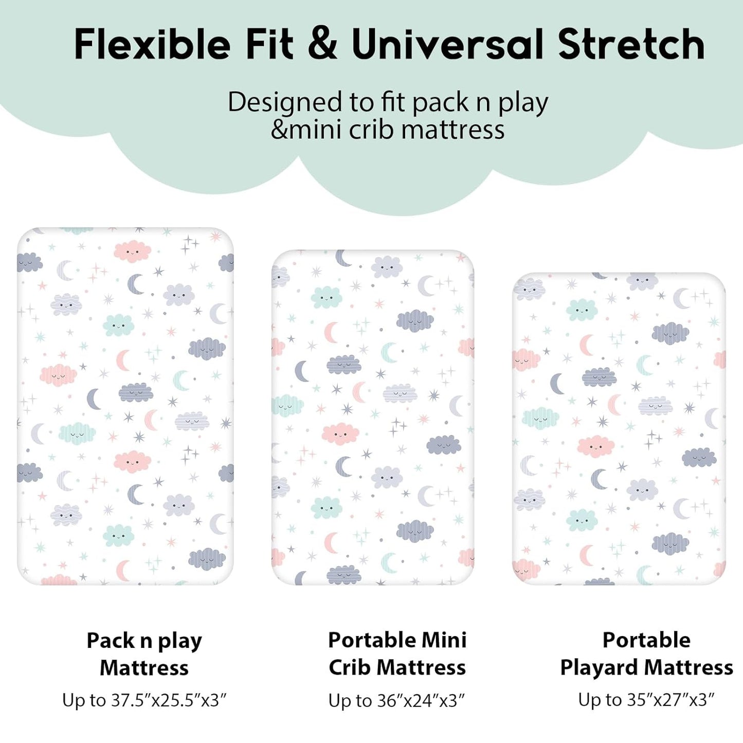 Yoofoss Pack and Play Sheets Fitted, Mini Crib Sheets 2-Pack for Pack N Play Mattress, Stretchy Playard Sheet, Soft and Breathable (Cloud)